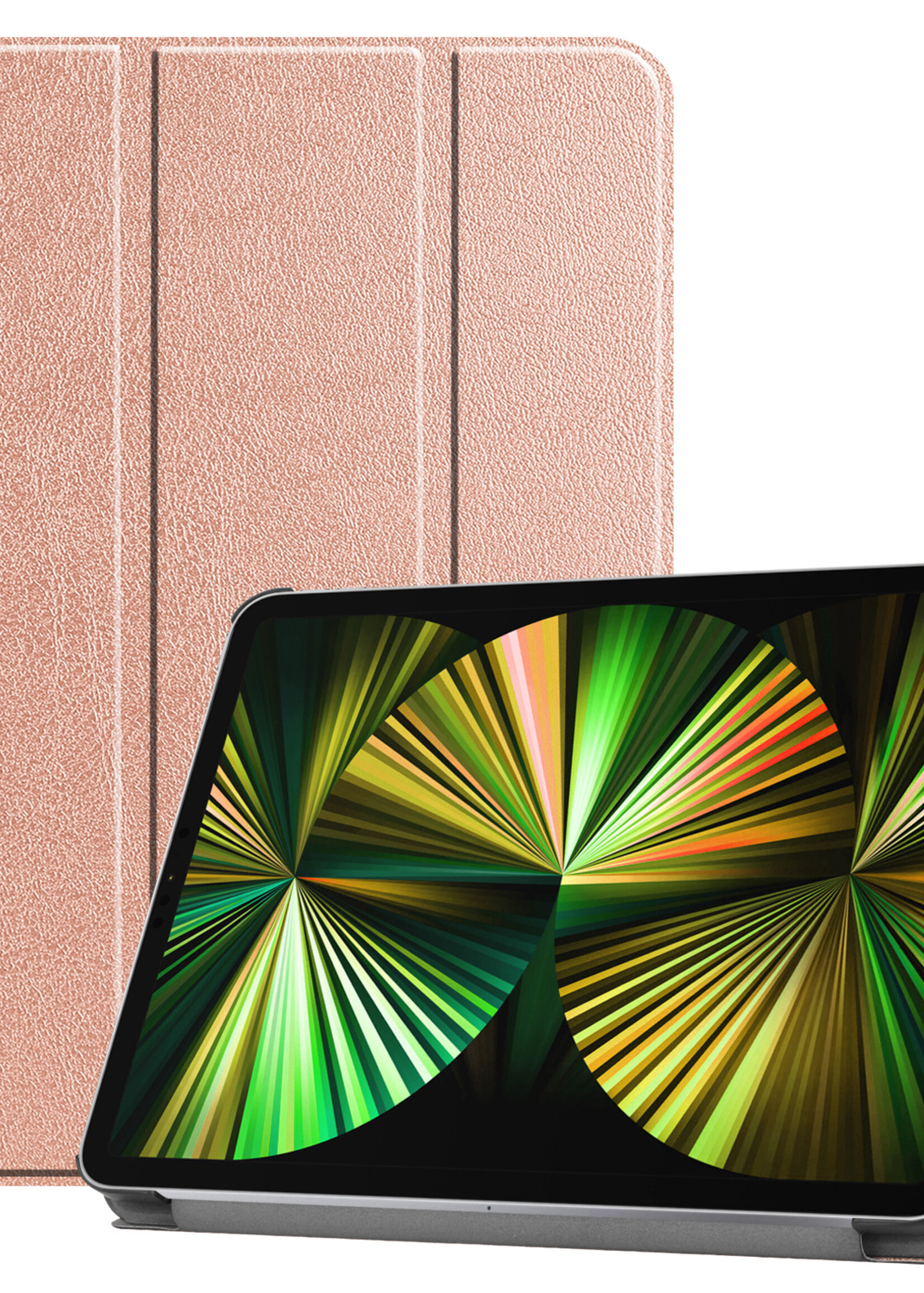 BTH Hoes Geschikt voor iPad Pro 2021 (12,9 inch) Hoes Book Case Hoesje Trifold Cover - Hoesje Geschikt voor iPad Pro 12,9 inch (2021) Hoesje Bookcase - Rosé goud
