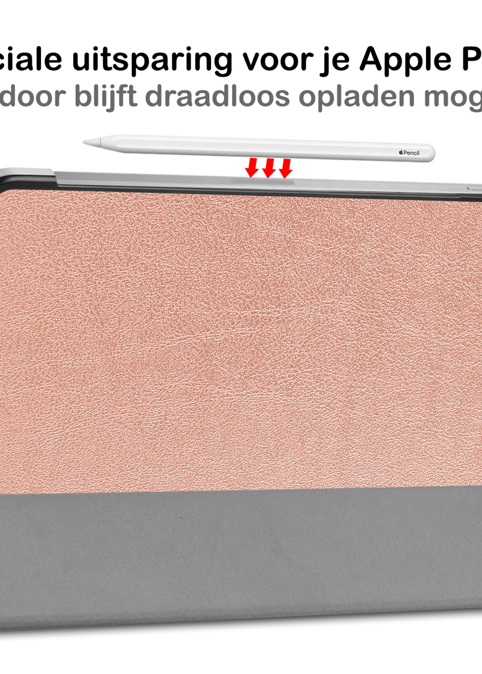BTH Hoes Geschikt voor iPad Pro 2021 (12,9 inch) Hoes Book Case Hoesje Trifold Cover - Hoesje Geschikt voor iPad Pro 12,9 inch (2021) Hoesje Bookcase - Rosé goud