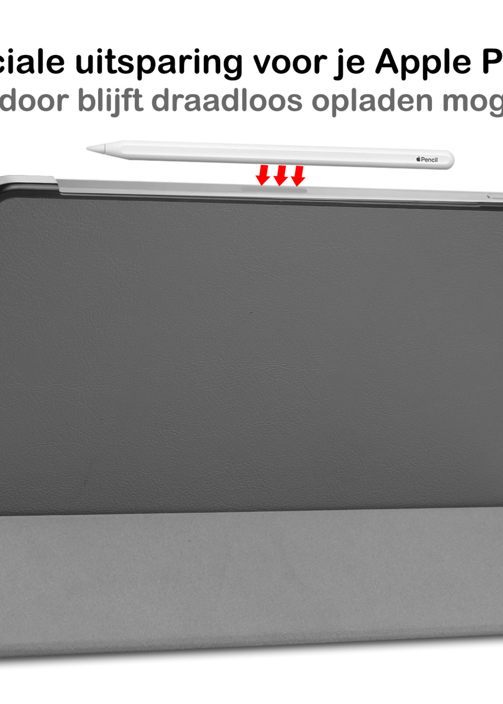 BTH Hoes Geschikt voor iPad Pro 2021 (12,9 inch) Hoes Book Case Hoesje Trifold Cover - Hoesje Geschikt voor iPad Pro 12,9 inch (2021) Hoesje Bookcase - Grijs