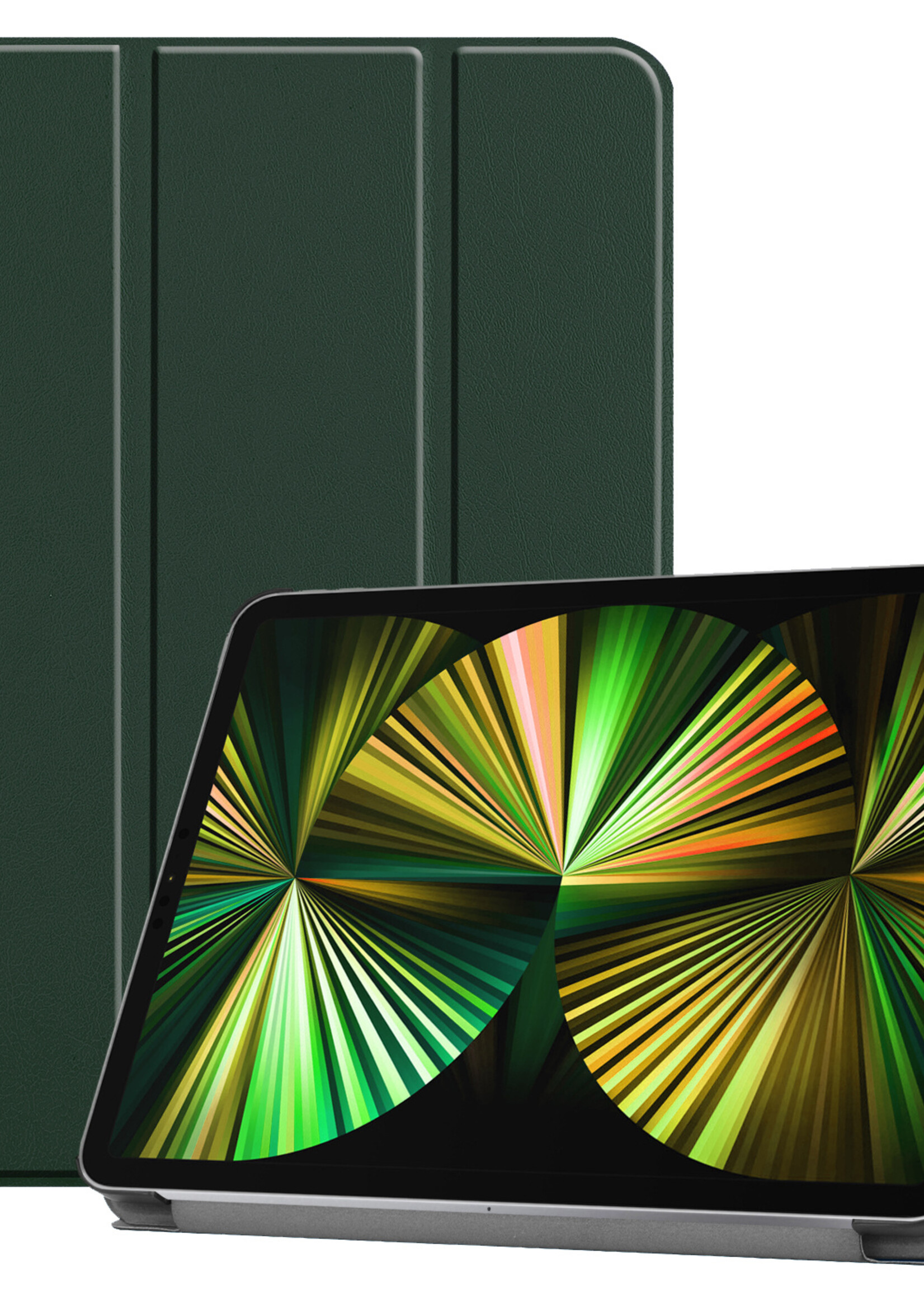 BTH Hoes Geschikt voor iPad Pro 2021 (12,9 inch) Hoes Book Case Hoesje Trifold Cover - Hoesje Geschikt voor iPad Pro 12,9 inch (2021) Hoesje Bookcase - Groen