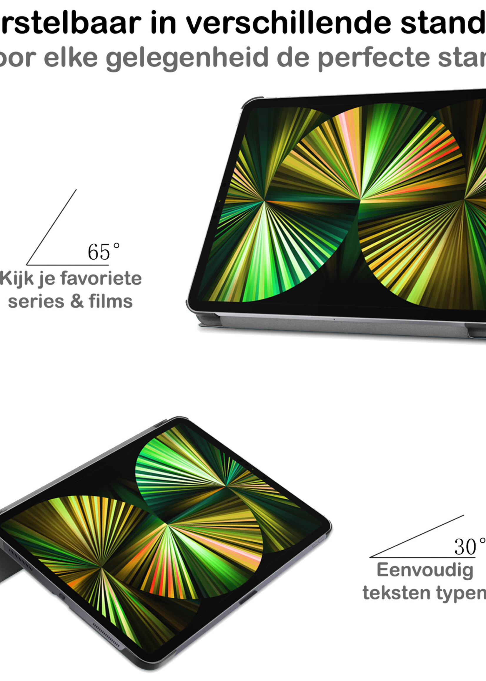 BTH Hoes Geschikt voor iPad Pro 2021 (12,9 inch) Hoes Book Case Hoesje Trifold Cover - Hoesje Geschikt voor iPad Pro 12,9 inch (2021) Hoesje Bookcase - Groen