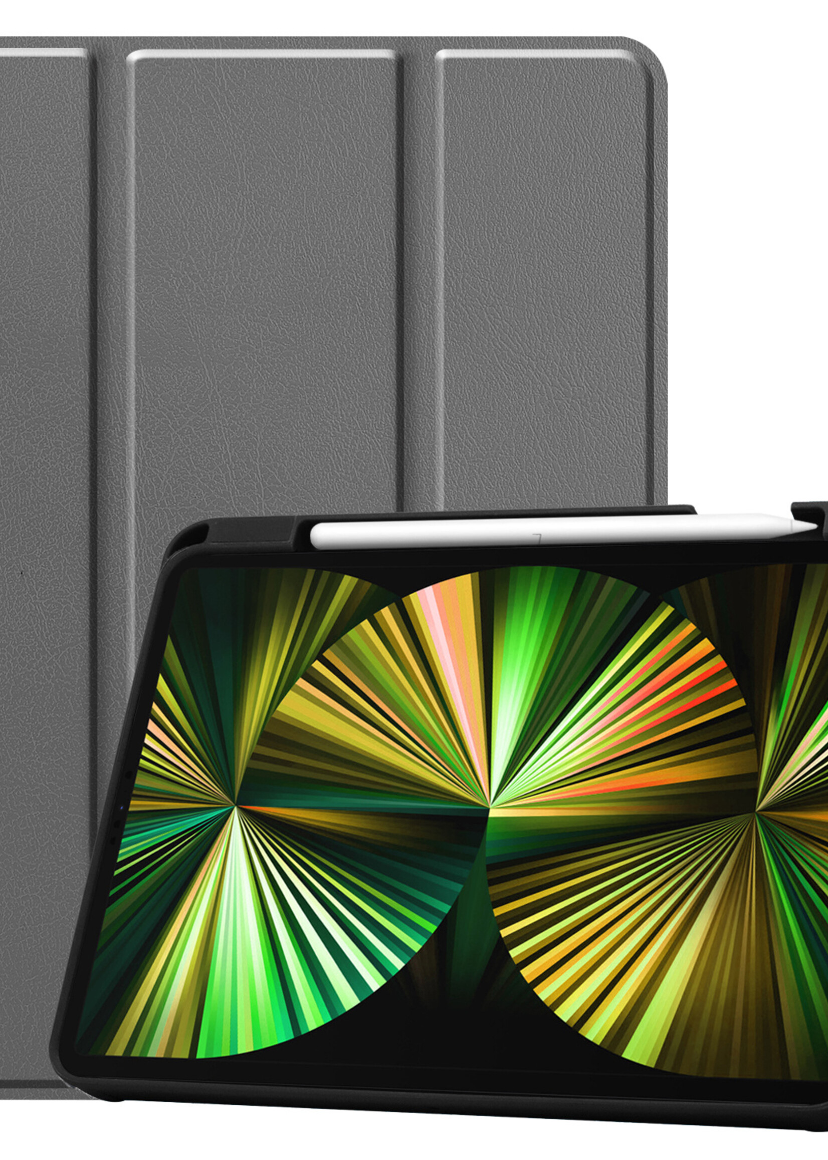 BTH Hoes Geschikt voor iPad Pro 2021 (12,9 inch) Hoes Book Case Hoesje Trifold Cover Met Uitsparing Geschikt voor Apple Pencil - Hoesje Geschikt voor iPad Pro 12,9 inch (2021) Hoesje Bookcase - Grijs
