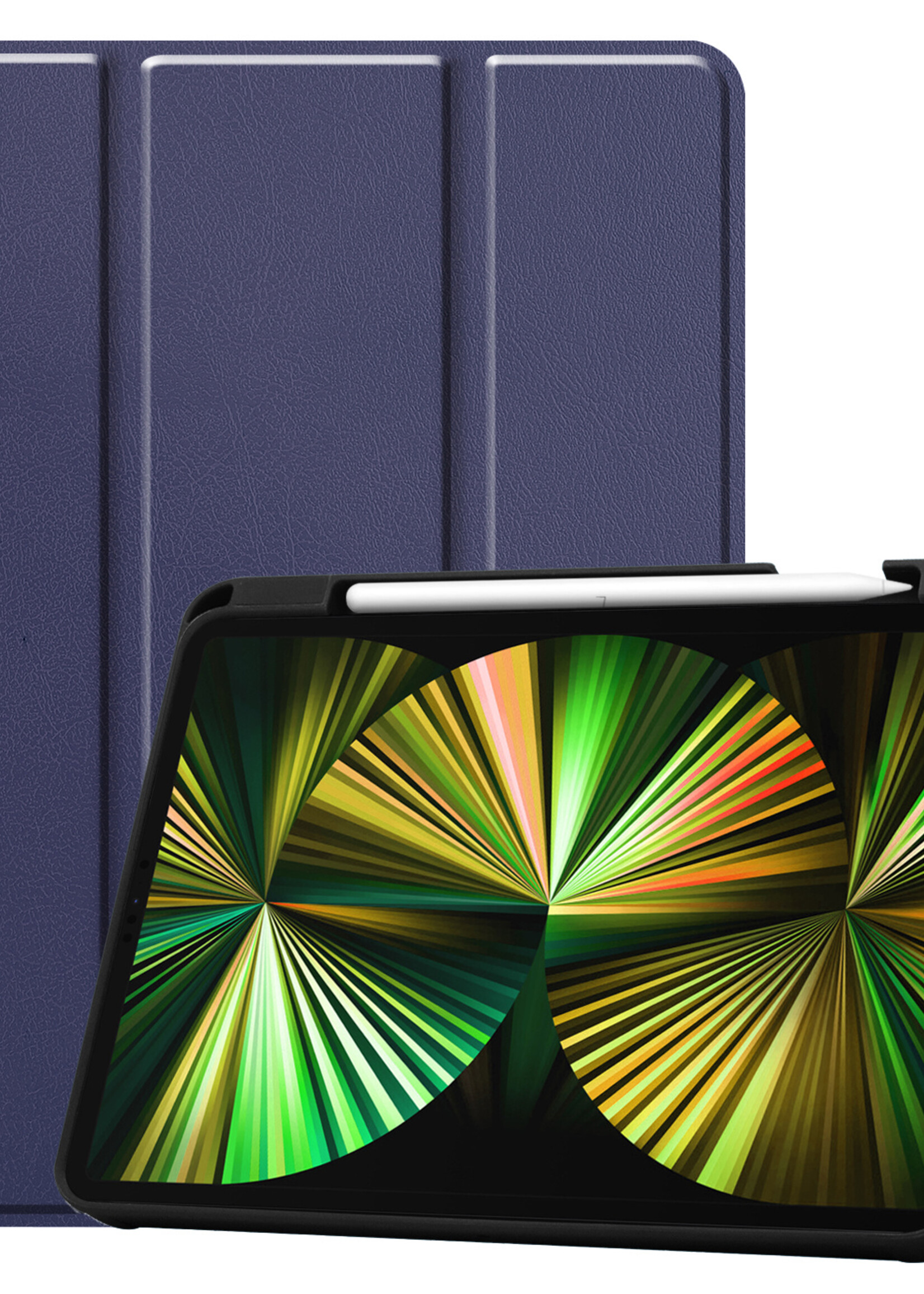 BTH Hoes Geschikt voor iPad Pro 2021 (12,9 inch) Hoes Book Case Hoesje Trifold Cover Met Uitsparing Geschikt voor Apple Pencil - Hoesje Geschikt voor iPad Pro 12,9 inch (2021) Hoesje Bookcase - Blauw