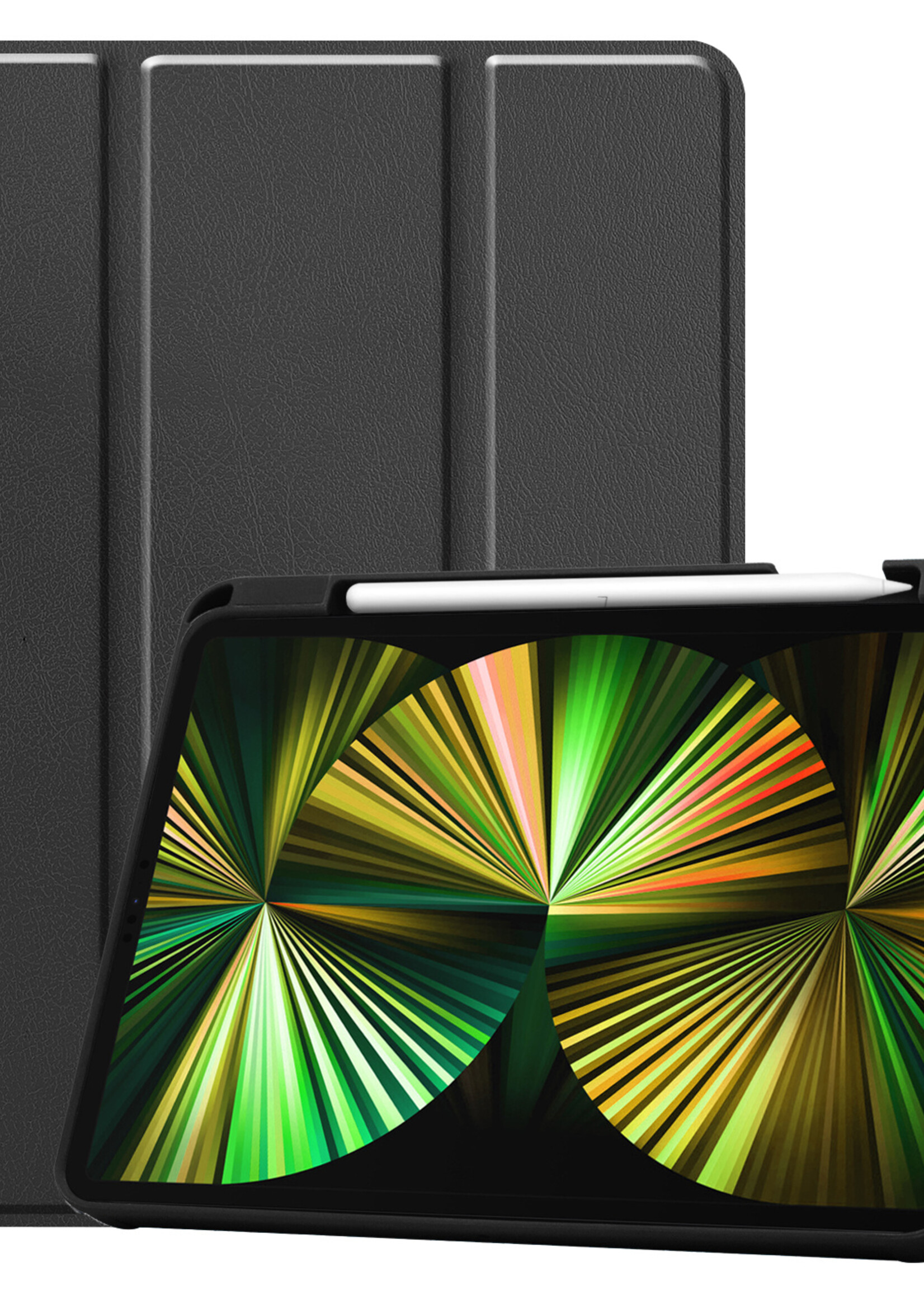 BTH Hoes Geschikt voor iPad Pro 2021 (12,9 inch) Hoes Book Case Hoesje Trifold Cover Met Uitsparing Geschikt voor Apple Pencil - Hoesje Geschikt voor iPad Pro 12,9 inch (2021) Hoesje Bookcase - Zwart