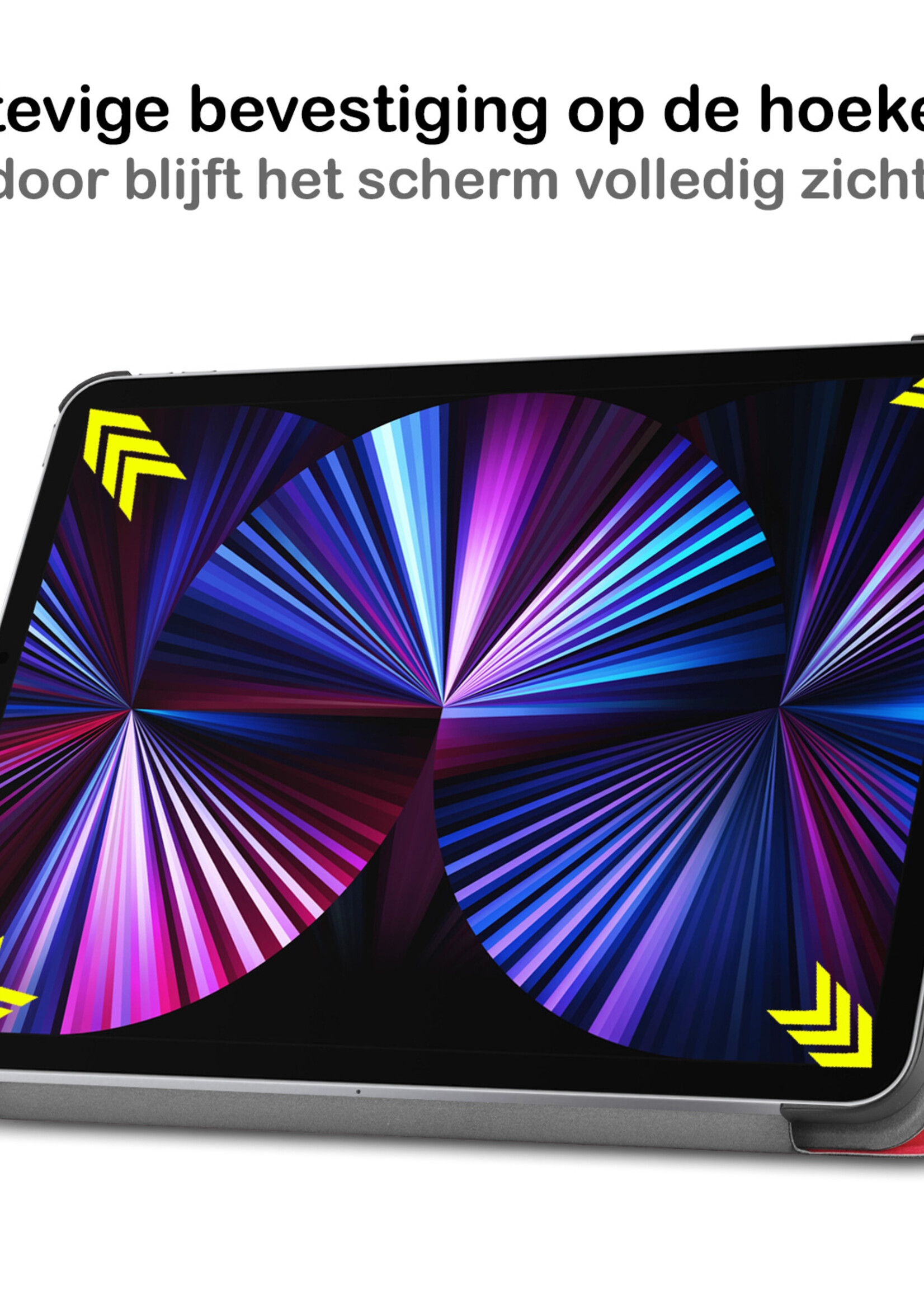 BTH Hoes Geschikt voor iPad Pro 2021 (11 inch) Hoes Book Case Hoesje Trifold Cover - Hoesje Geschikt voor iPad Pro 11 inch (2021) Hoesje Bookcase - Rood