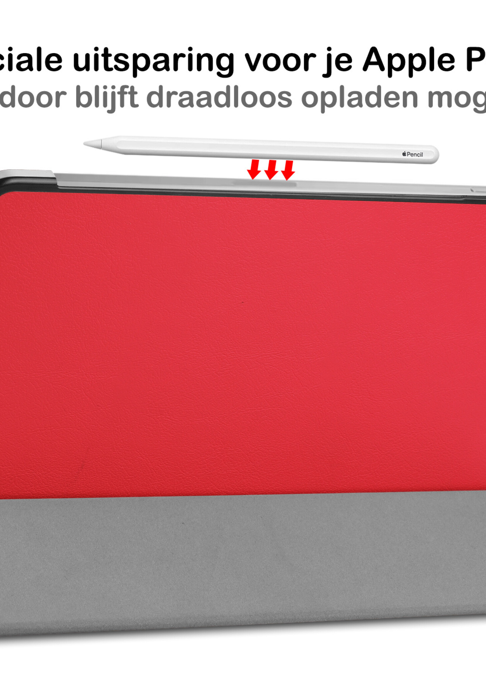 BTH Hoes Geschikt voor iPad Pro 2021 (11 inch) Hoes Book Case Hoesje Trifold Cover - Hoesje Geschikt voor iPad Pro 11 inch (2021) Hoesje Bookcase - Rood