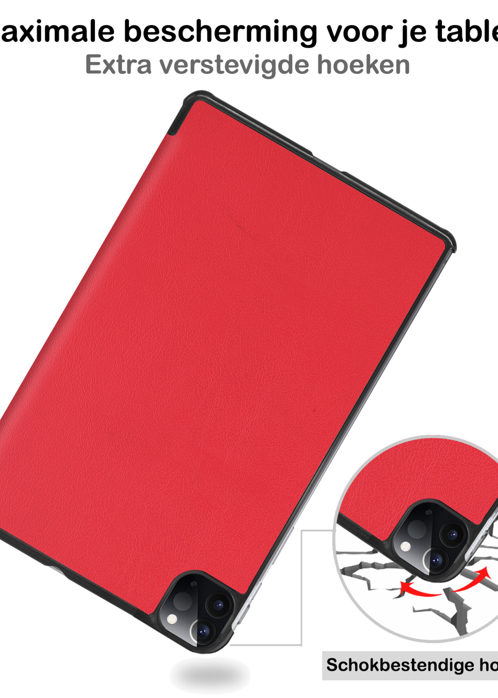 BTH Hoes Geschikt voor iPad Pro 2021 (11 inch) Hoes Book Case Hoesje Trifold Cover - Hoesje Geschikt voor iPad Pro 11 inch (2021) Hoesje Bookcase - Rood