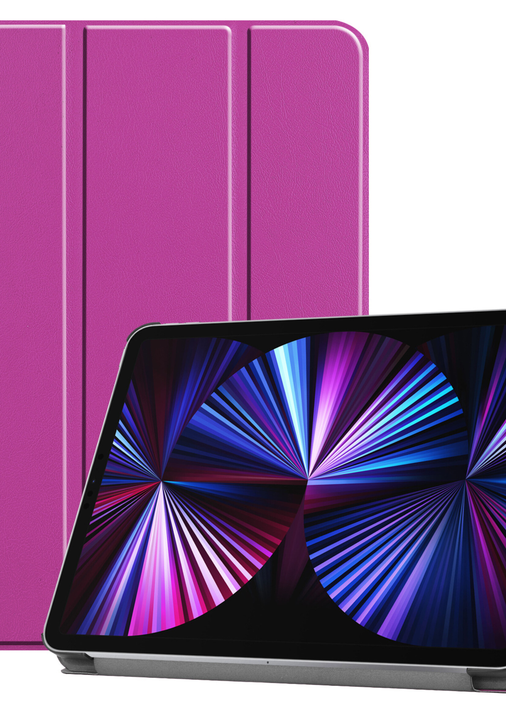 BTH Hoes Geschikt voor iPad Pro 2021 (11 inch) Hoes Book Case Hoesje Trifold Cover - Hoesje Geschikt voor iPad Pro 11 inch (2021) Hoesje Bookcase - Paars