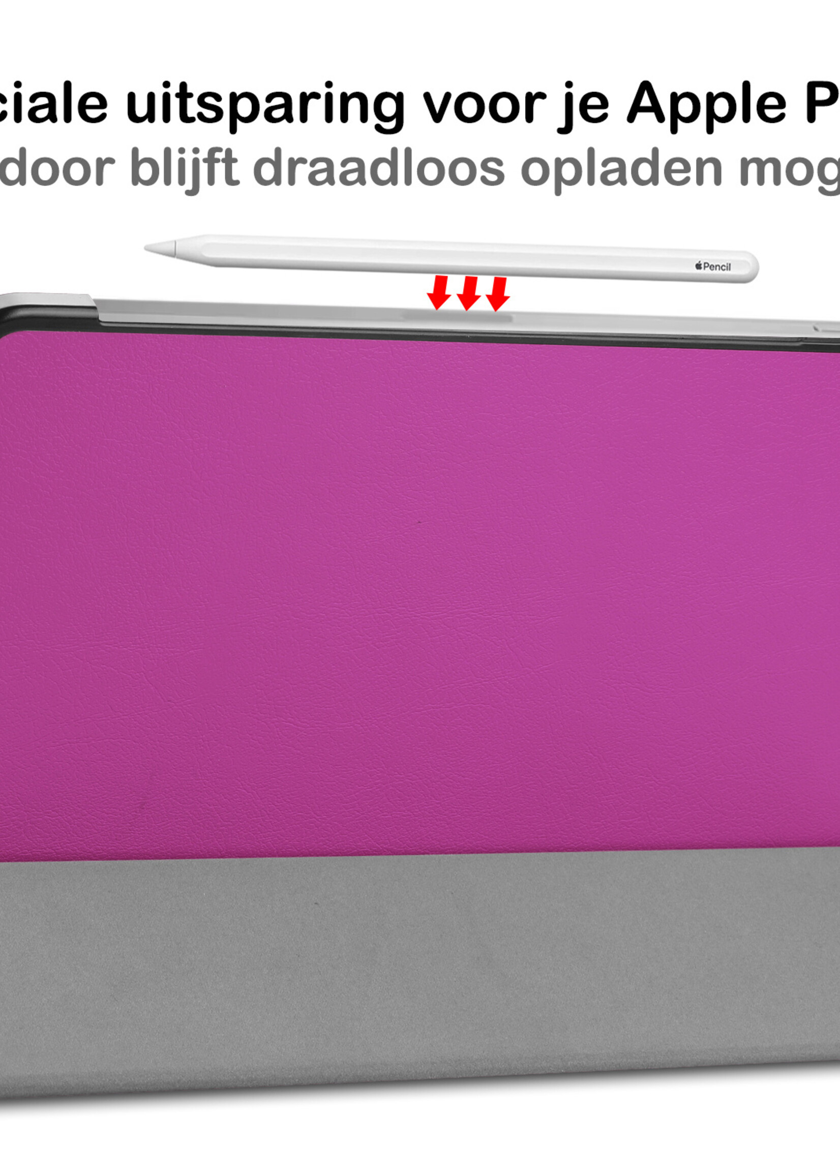 BTH Hoes Geschikt voor iPad Pro 2021 (11 inch) Hoes Book Case Hoesje Trifold Cover - Hoesje Geschikt voor iPad Pro 11 inch (2021) Hoesje Bookcase - Paars