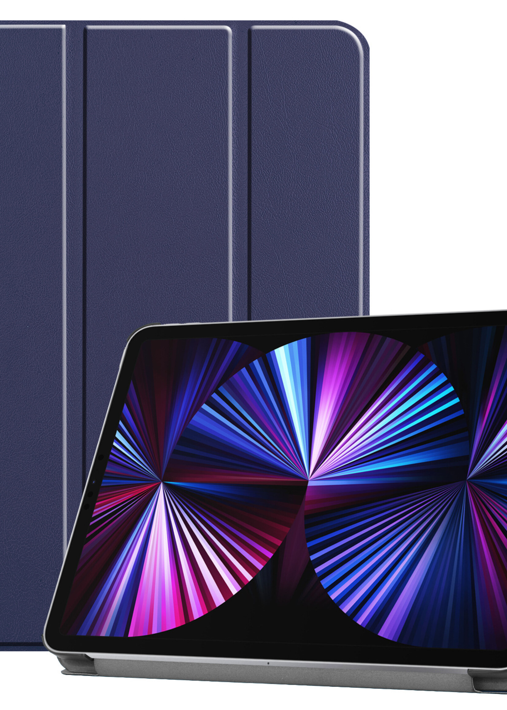 BTH Hoes Geschikt voor iPad Pro 2021 (11 inch) Hoes Book Case Hoesje Trifold Cover - Hoesje Geschikt voor iPad Pro 11 inch (2021) Hoesje Bookcase - Blauw
