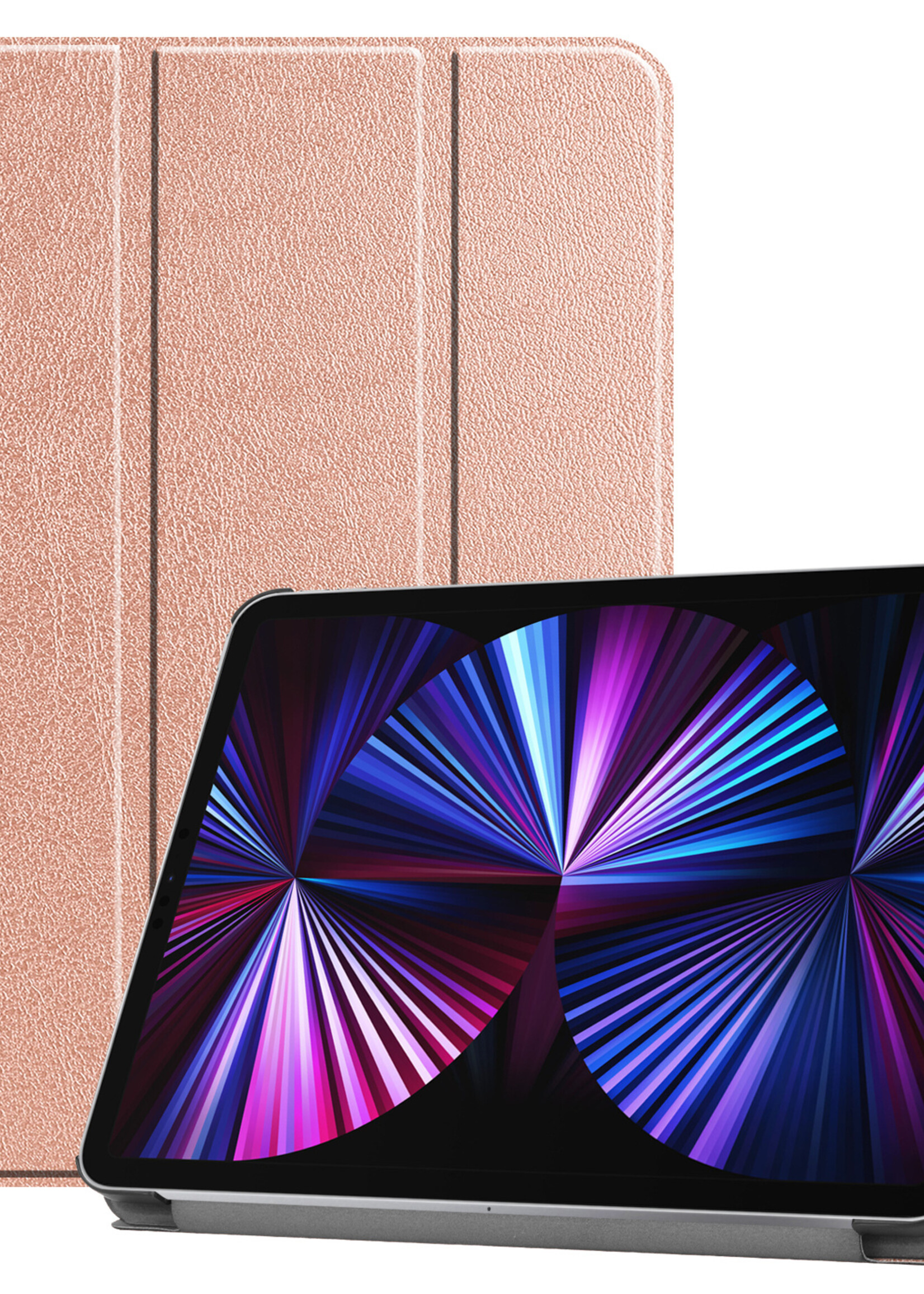BTH Hoes Geschikt voor iPad Pro 2021 (11 inch) Hoes Book Case Hoesje Trifold Cover - Hoesje Geschikt voor iPad Pro 11 inch (2021) Hoesje Bookcase - Rosé goud