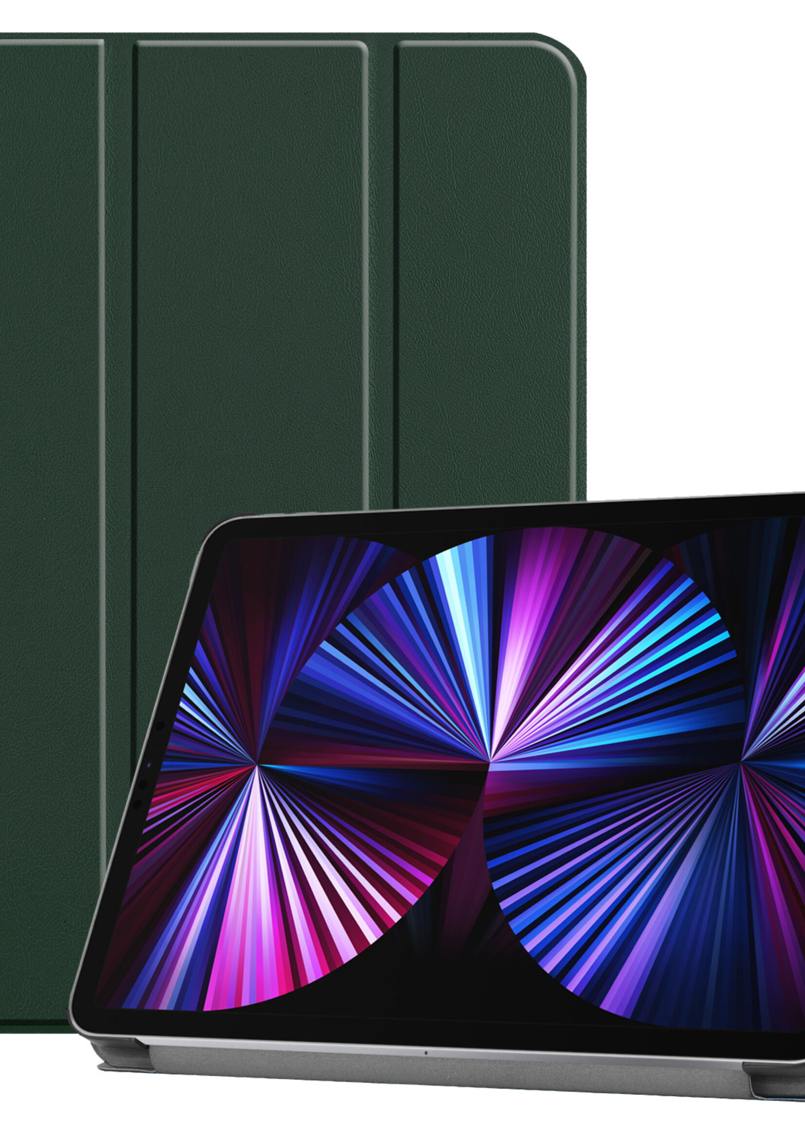 BTH Hoes Geschikt voor iPad Pro 2021 (11 inch) Hoes Book Case Hoesje Trifold Cover - Hoesje Geschikt voor iPad Pro 11 inch (2021) Hoesje Bookcase - Groen