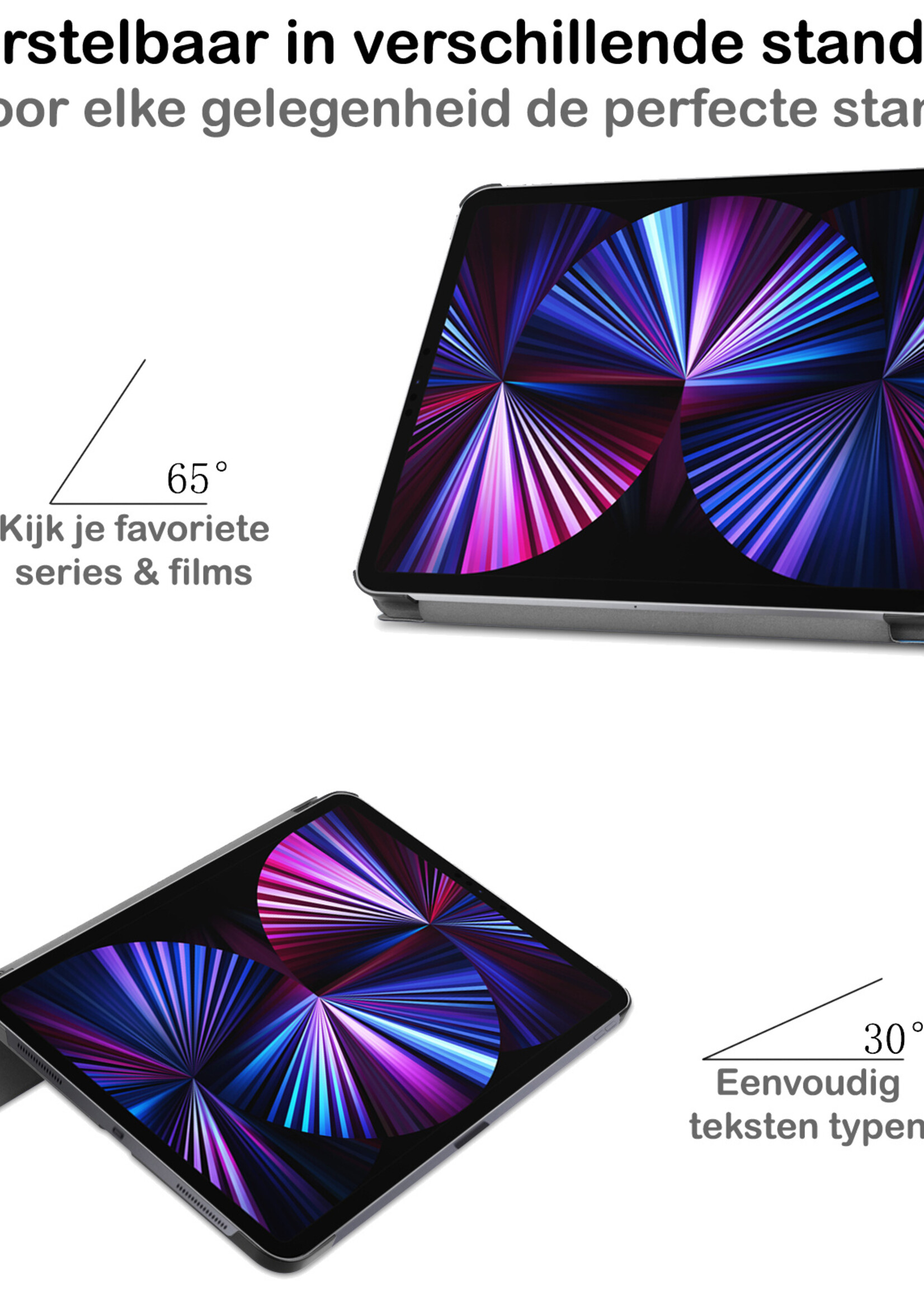 BTH Hoes Geschikt voor iPad Pro 2021 (11 inch) Hoes Book Case Hoesje Trifold Cover - Hoesje Geschikt voor iPad Pro 11 inch (2021) Hoesje Bookcase - Blauw