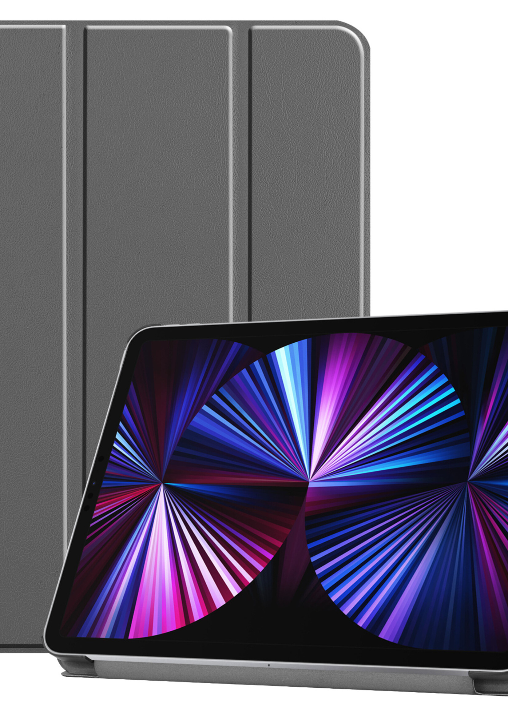 BTH Hoes Geschikt voor iPad Pro 2021 (11 inch) Hoes Book Case Hoesje Trifold Cover - Hoesje Geschikt voor iPad Pro 11 inch (2021) Hoesje Bookcase - Grijs