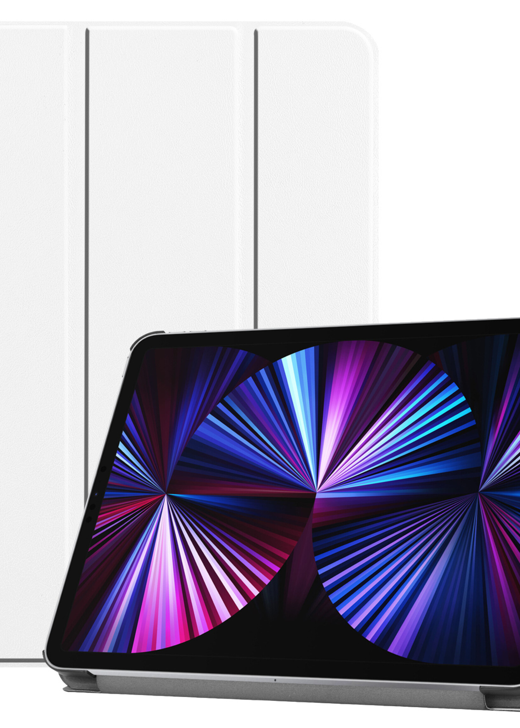 BTH Hoes Geschikt voor iPad Pro 2021 (11 inch) Hoes Book Case Hoesje Trifold Cover - Hoesje Geschikt voor iPad Pro 11 inch (2021) Hoesje Bookcase - Wit