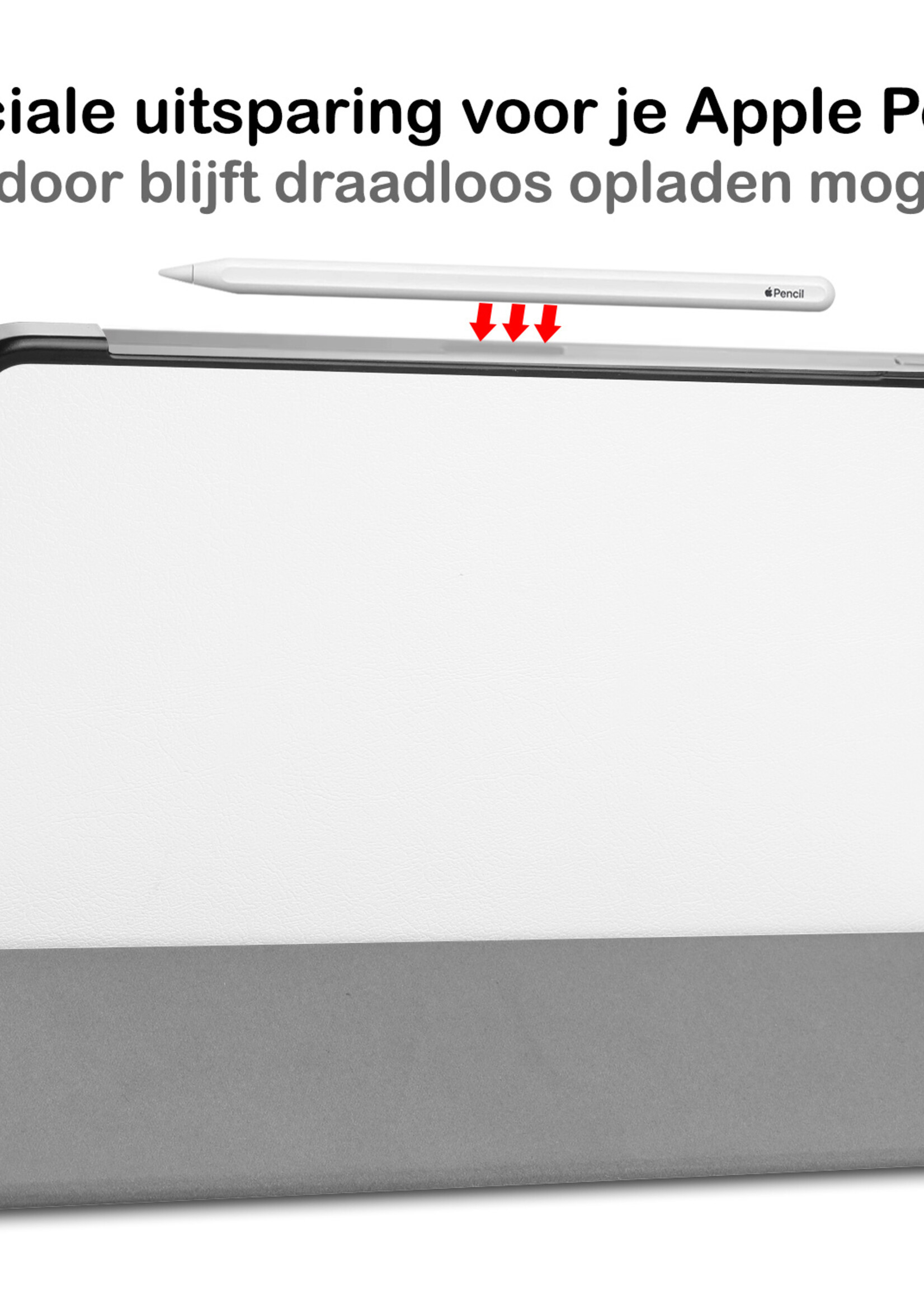 BTH Hoes Geschikt voor iPad Pro 2021 (11 inch) Hoes Book Case Hoesje Trifold Cover - Hoesje Geschikt voor iPad Pro 11 inch (2021) Hoesje Bookcase - Wit