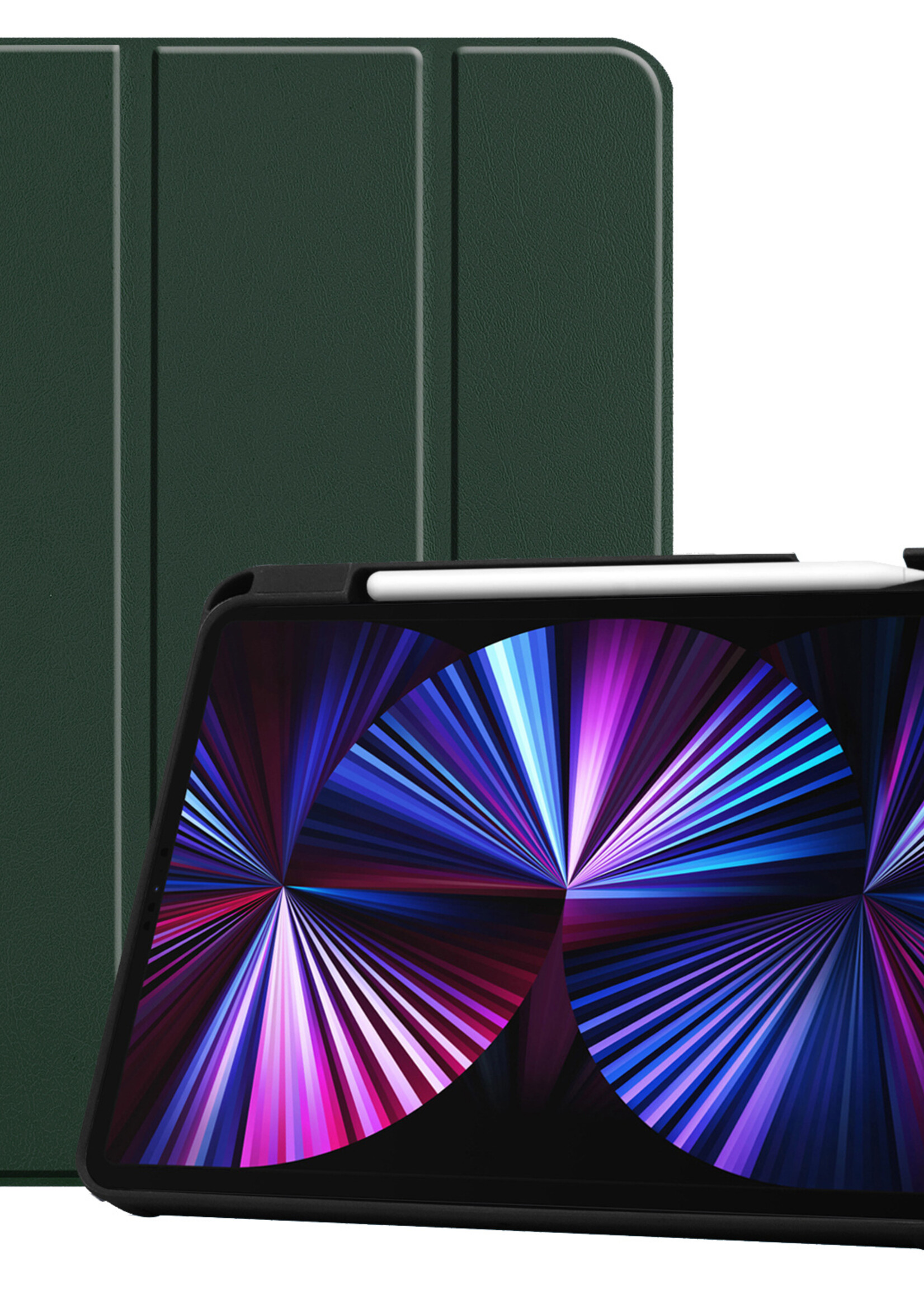 BTH Hoes Geschikt voor iPad Pro 2021 (11 inch) Hoes Book Case Hoesje Trifold Cover Met Uitsparing Geschikt voor Apple Pencil - Hoesje Geschikt voor iPad Pro 11 inch (2021) Hoesje Bookcase - Groen