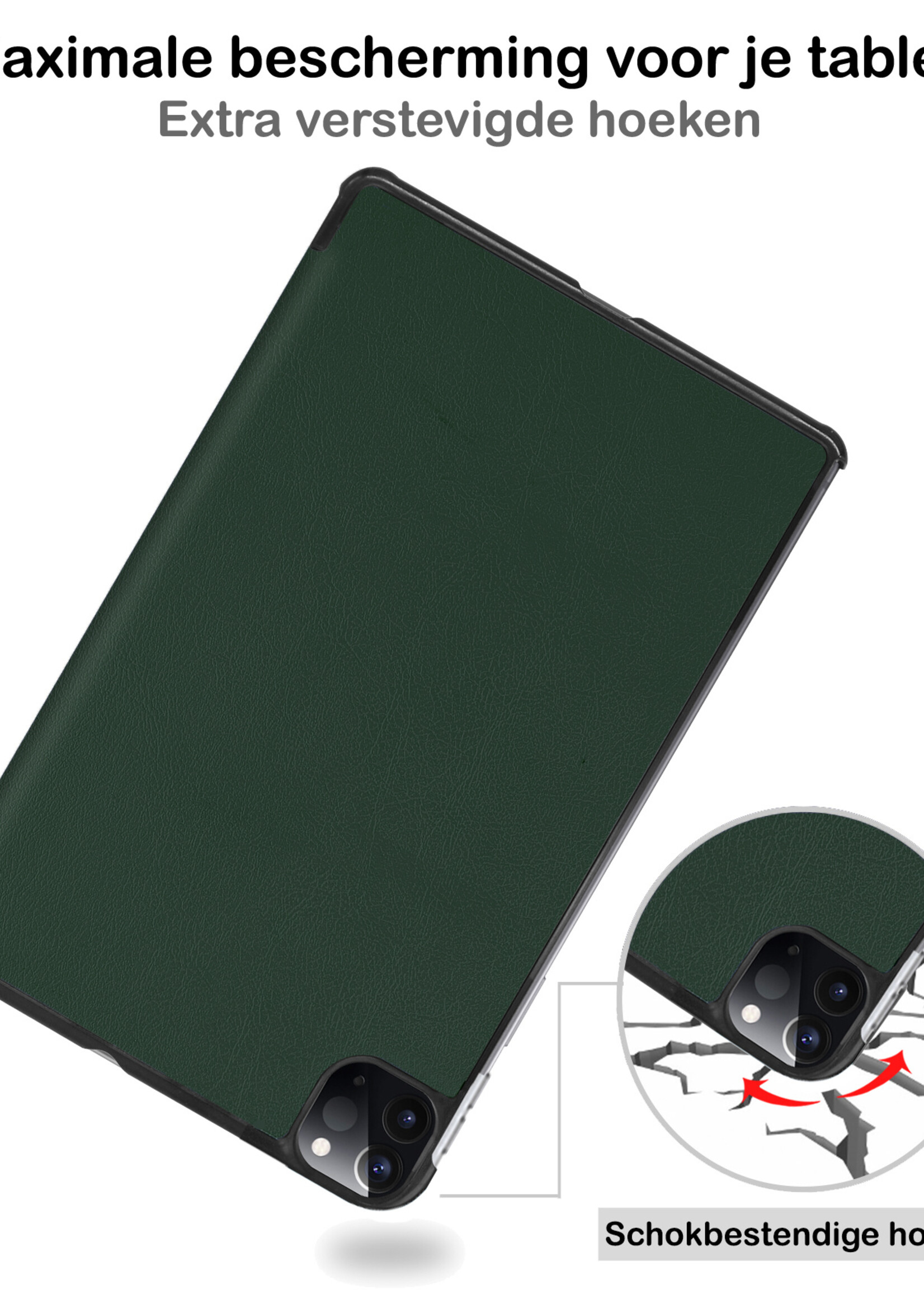 BTH Hoes Geschikt voor iPad Pro 2021 (11 inch) Hoes Book Case Hoesje Trifold Cover Met Uitsparing Geschikt voor Apple Pencil - Hoesje Geschikt voor iPad Pro 11 inch (2021) Hoesje Bookcase - Groen