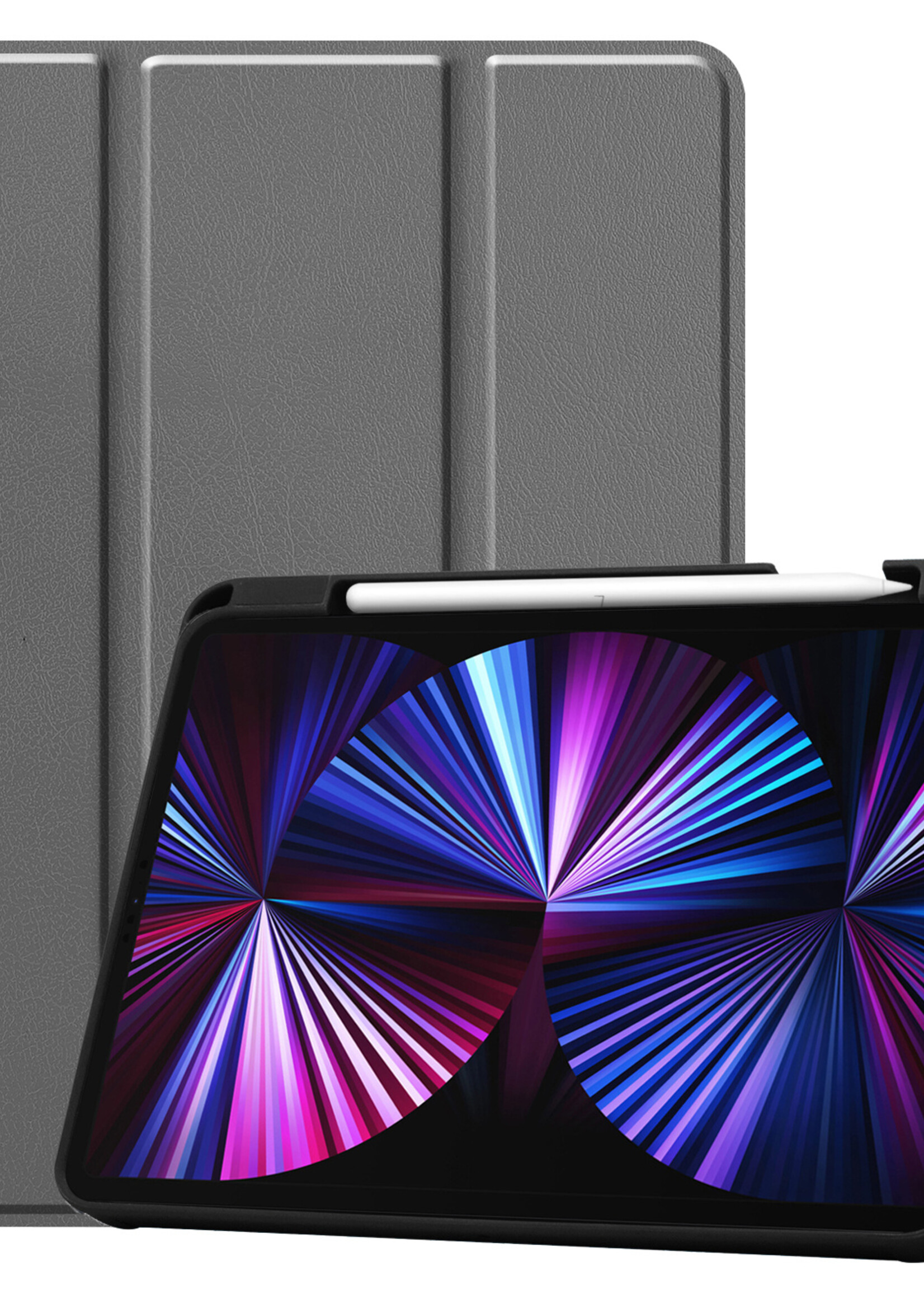 BTH Hoes Geschikt voor iPad Pro 2021 (11 inch) Hoes Book Case Hoesje Trifold Cover Met Uitsparing Geschikt voor Apple Pencil - Hoesje Geschikt voor iPad Pro 11 inch (2021) Hoesje Bookcase - Grijs