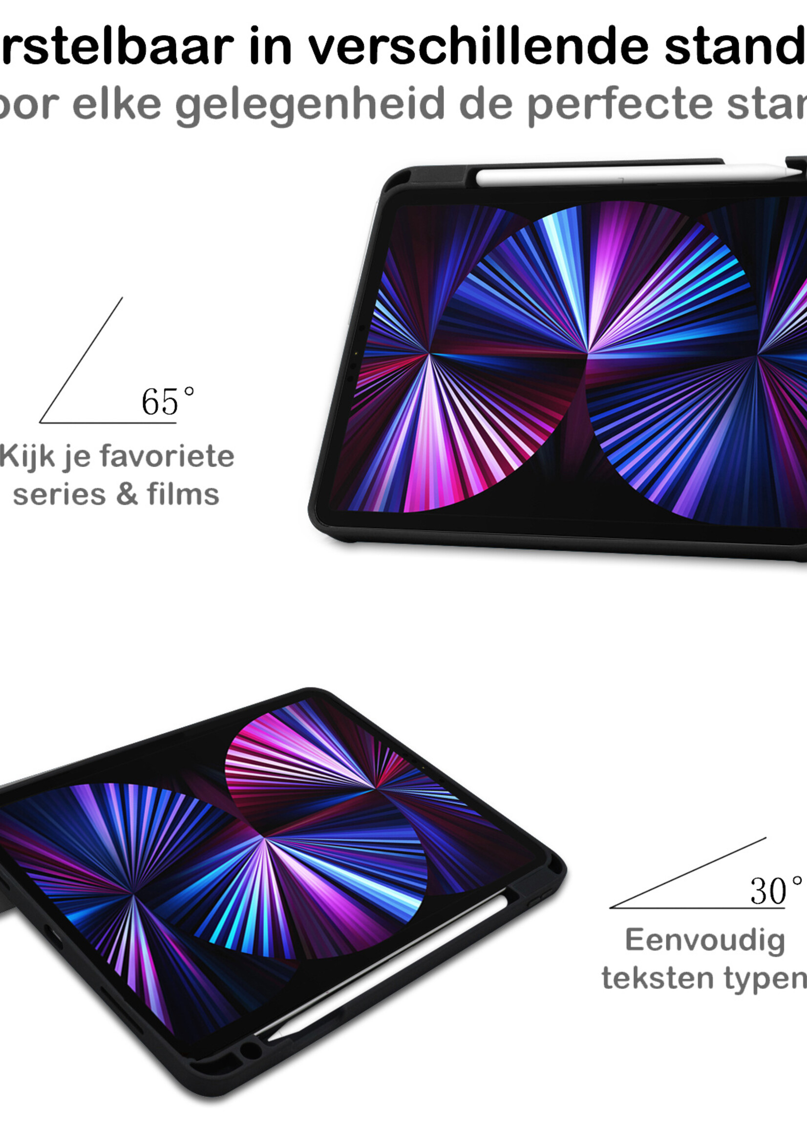 BTH Hoes Geschikt voor iPad Pro 2021 (11 inch) Hoes Book Case Hoesje Trifold Cover Met Uitsparing Geschikt voor Apple Pencil - Hoesje Geschikt voor iPad Pro 11 inch (2021) Hoesje Bookcase - Grijs