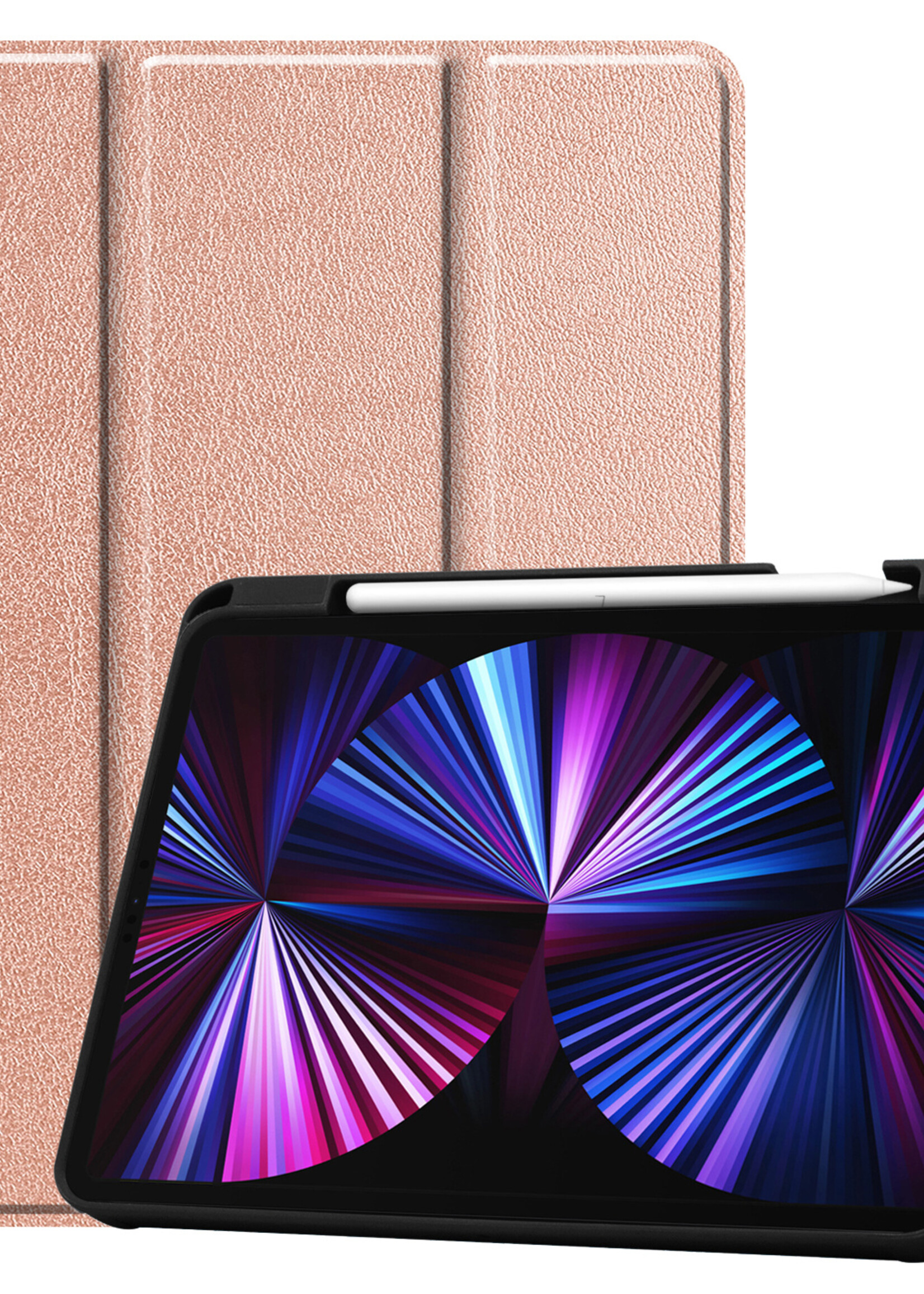 BTH Hoes Geschikt voor iPad Pro 2021 (11 inch) Hoes Book Case Hoesje Trifold Cover Met Uitsparing Geschikt voor Apple Pencil - Hoesje Geschikt voor iPad Pro 11 inch (2021) Hoesje Bookcase - Rosé goud
