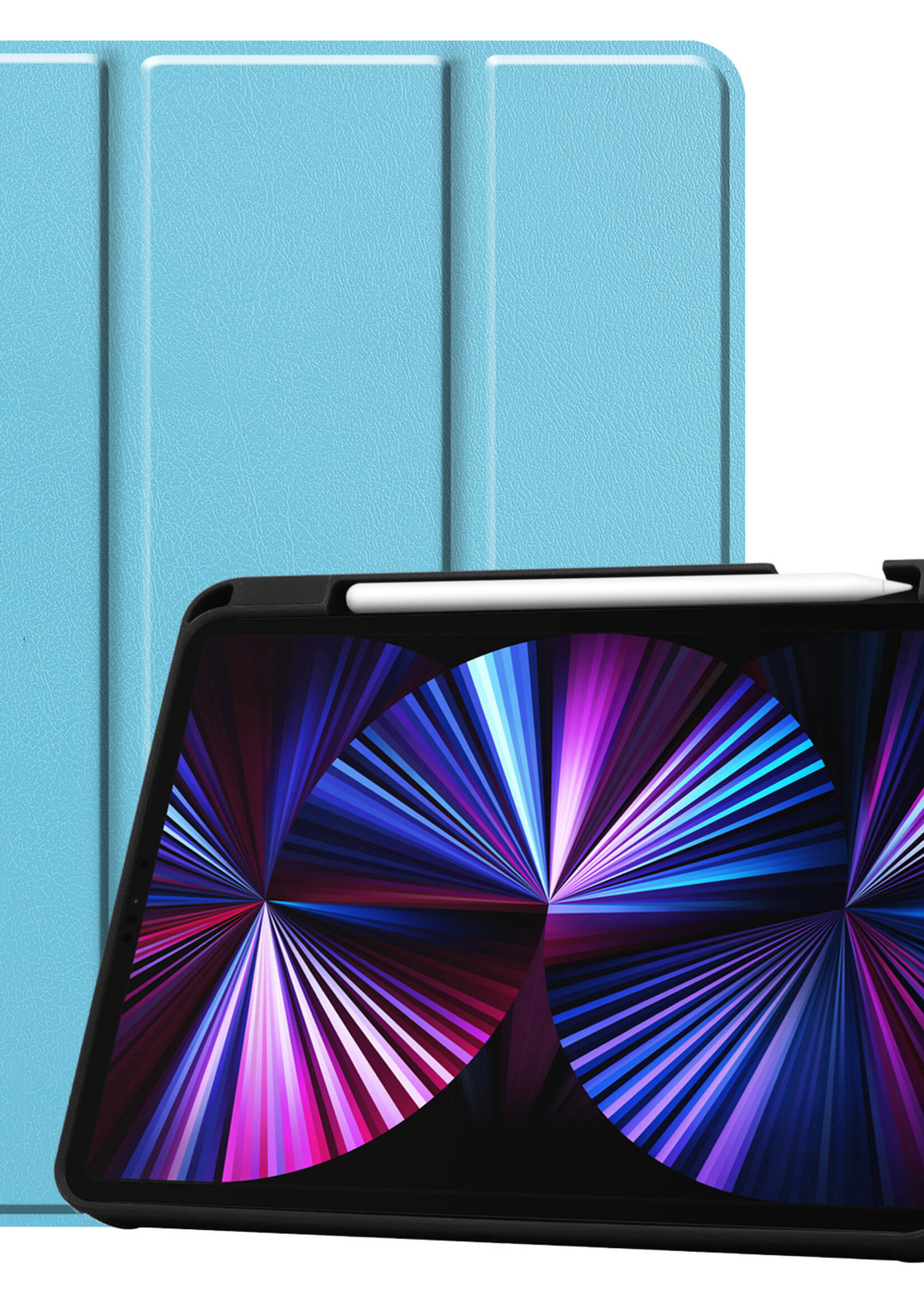 BTH Hoes Geschikt voor iPad Pro 2021 (11 inch) Hoes Book Case Hoesje Trifold Cover Met Uitsparing Geschikt voor Apple Pencil - Hoesje Geschikt voor iPad Pro 11 inch (2021) Hoesje Bookcase - Blauw