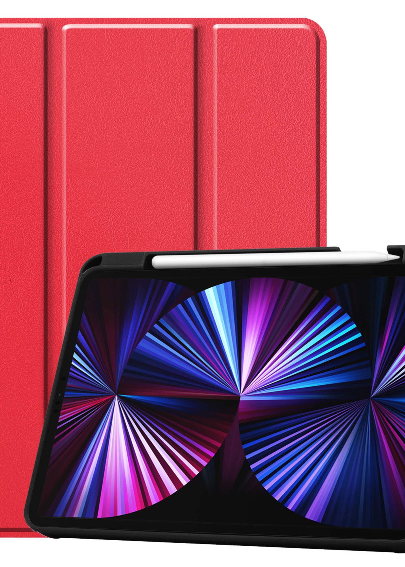 BTH Hoes Geschikt voor iPad Pro 2021 (11 inch) Hoes Book Case Hoesje Trifold Cover Met Uitsparing Geschikt voor Apple Pencil - Hoesje Geschikt voor iPad Pro 11 inch (2021) Hoesje Bookcase - Rood