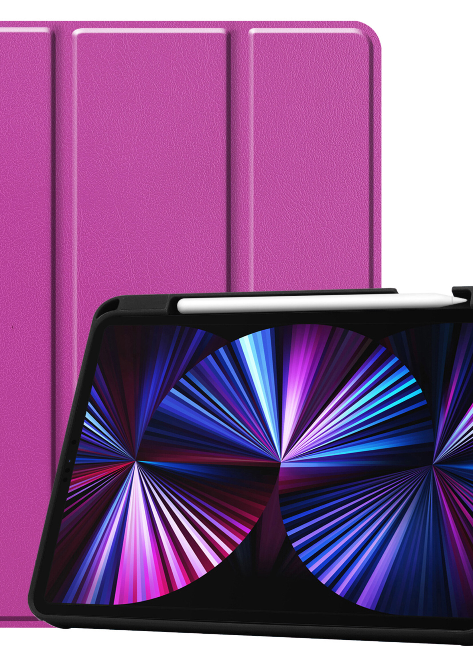 BTH Hoes Geschikt voor iPad Pro 2021 (11 inch) Hoes Book Case Hoesje Trifold Cover Met Uitsparing Geschikt voor Apple Pencil - Hoesje Geschikt voor iPad Pro 11 inch (2021) Hoesje Bookcase - Paars