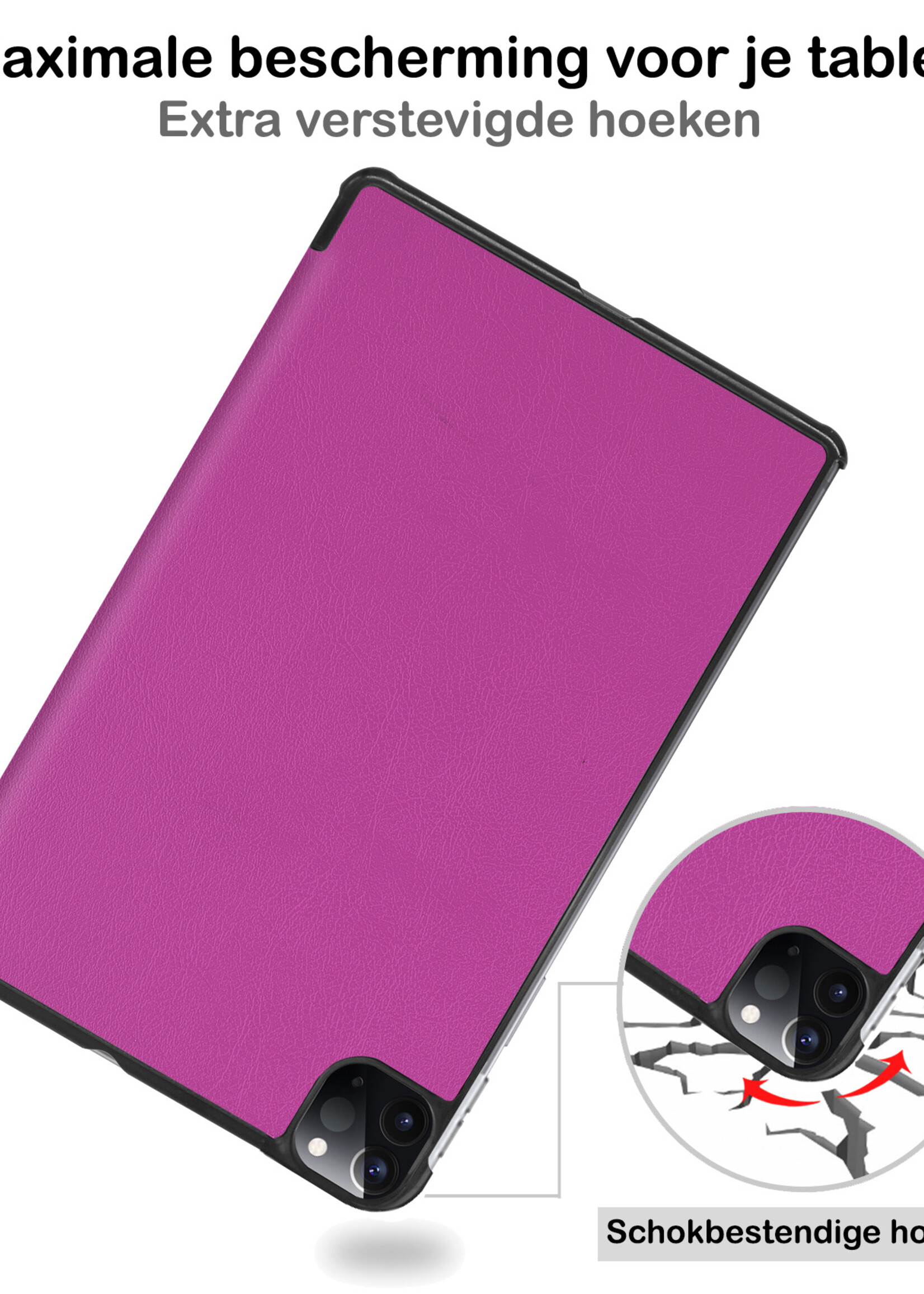 BTH Hoes Geschikt voor iPad Pro 2021 (11 inch) Hoes Book Case Hoesje Trifold Cover Met Uitsparing Geschikt voor Apple Pencil - Hoesje Geschikt voor iPad Pro 11 inch (2021) Hoesje Bookcase - Paars
