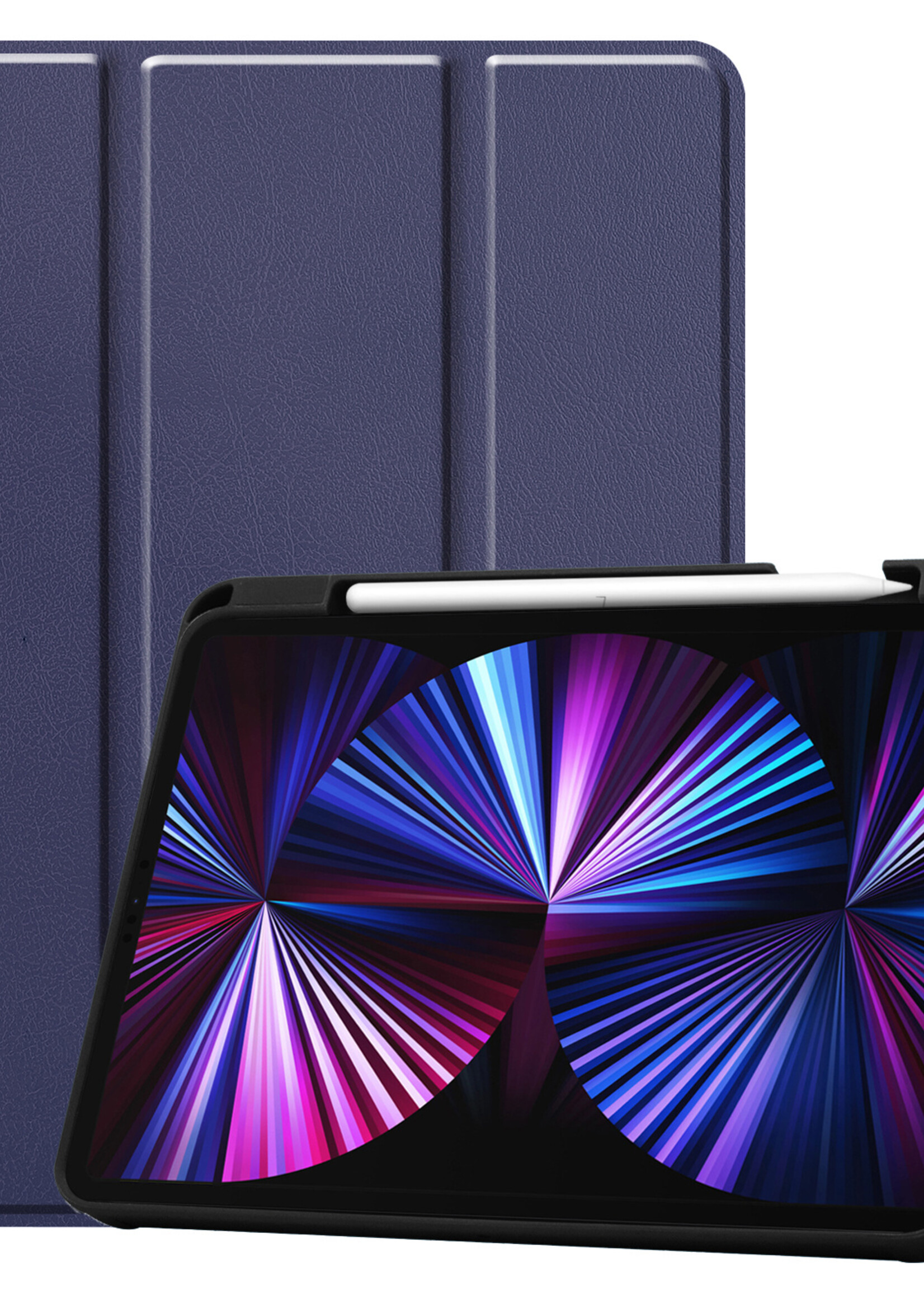 BTH Hoes Geschikt voor iPad Pro 2021 (11 inch) Hoes Book Case Hoesje Trifold Cover Met Uitsparing Geschikt voor Apple Pencil - Hoesje Geschikt voor iPad Pro 11 inch (2021) Hoesje Bookcase - Blauw