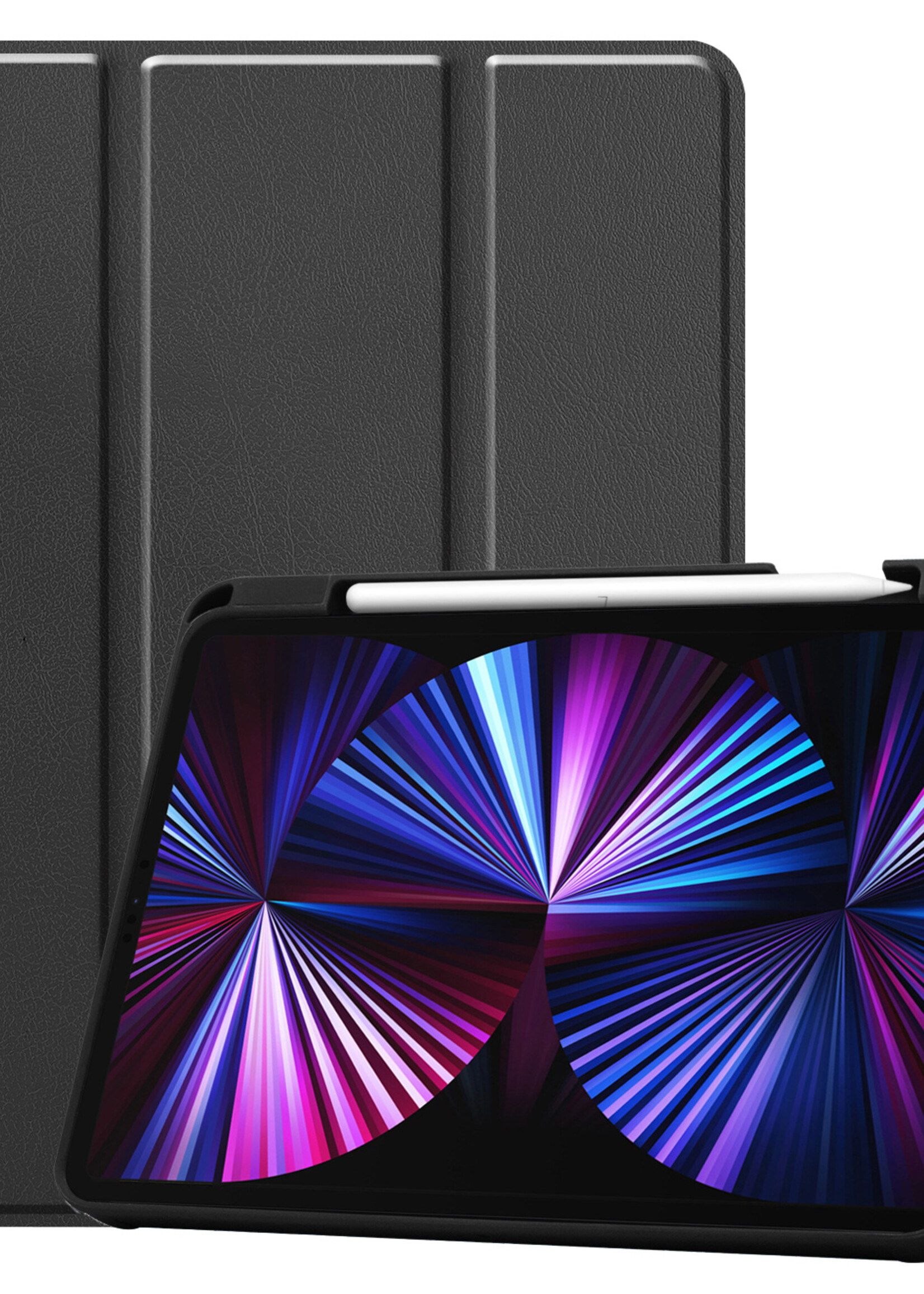 BTH Hoes Geschikt voor iPad Pro 2021 (11 inch) Hoes Book Case Hoesje Trifold Cover Met Uitsparing Geschikt voor Apple Pencil - Hoesje Geschikt voor iPad Pro 11 inch (2021) Hoesje Bookcase - Zwart