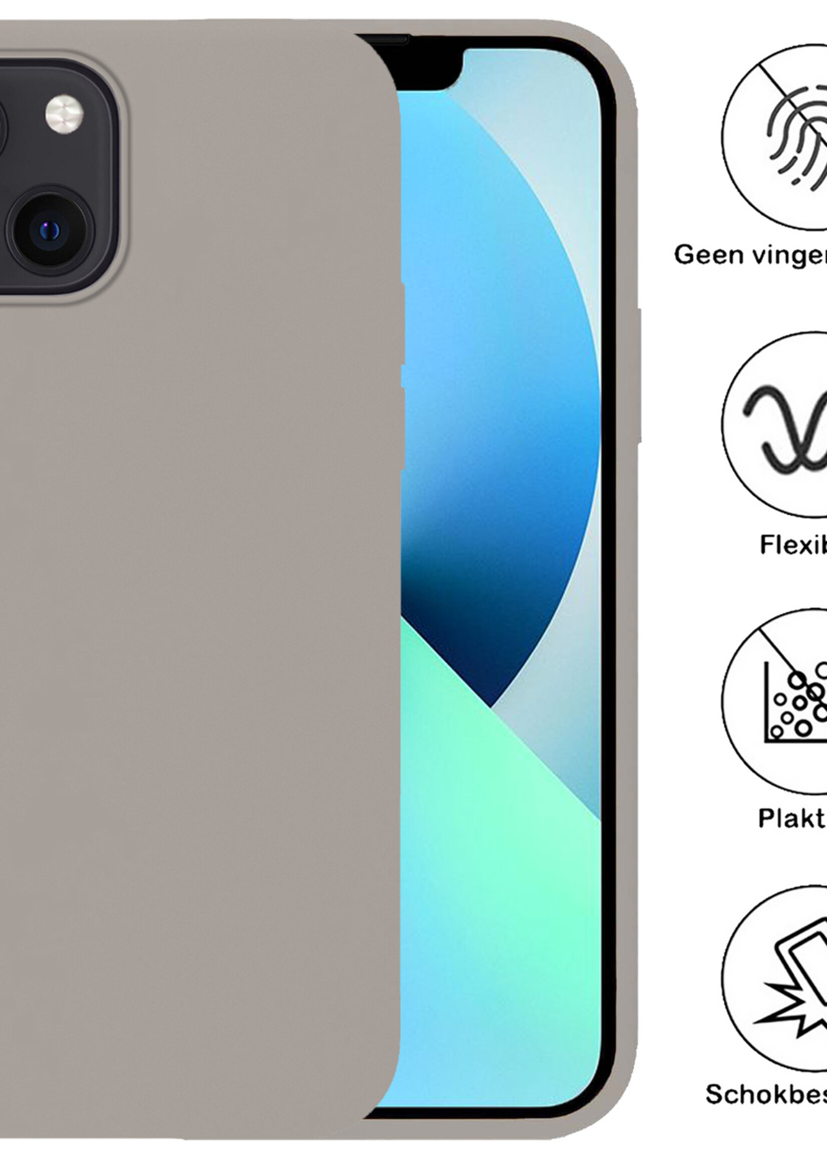BTH Hoesje Geschikt voor iPhone 13 Pro Max Hoesje Siliconen Case Hoes Met 2x Screenprotector - Hoes Geschikt voor iPhone 13 Pro Max Hoes Cover Case - Grijs