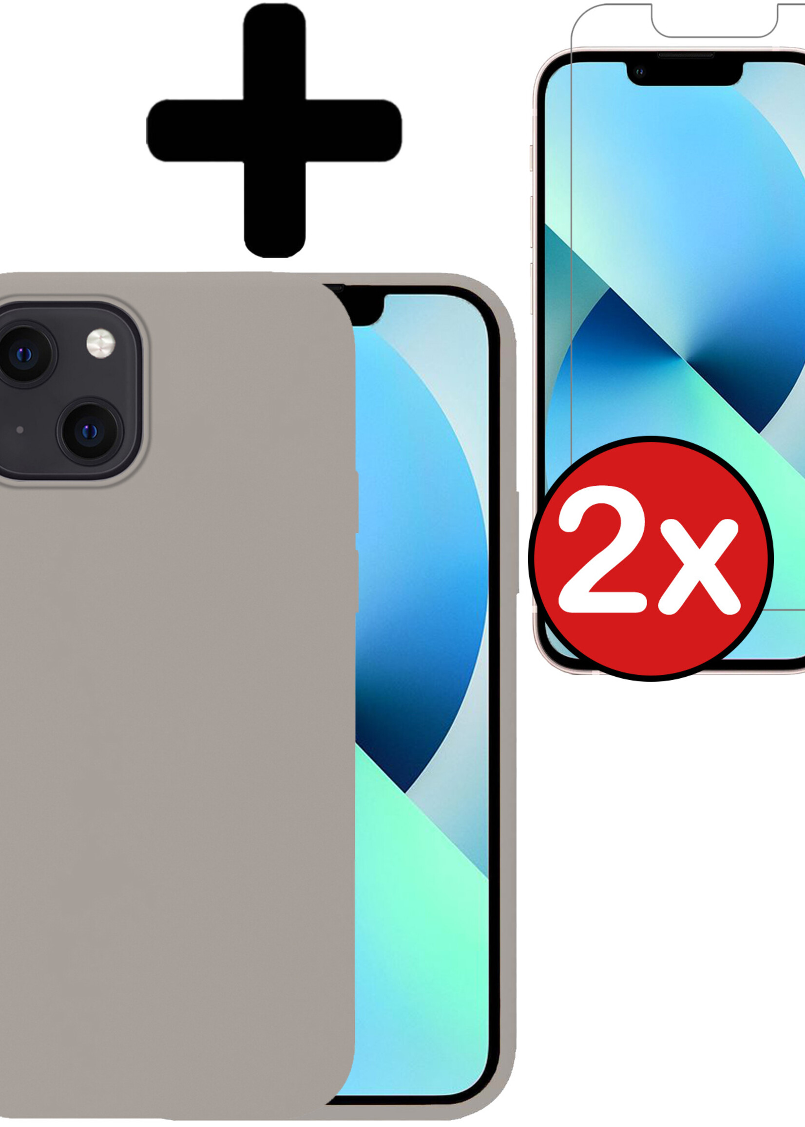 BTH Hoesje Geschikt voor iPhone 13 Pro Max Hoesje Siliconen Case Hoes Met 2x Screenprotector - Hoes Geschikt voor iPhone 13 Pro Max Hoes Cover Case - Grijs