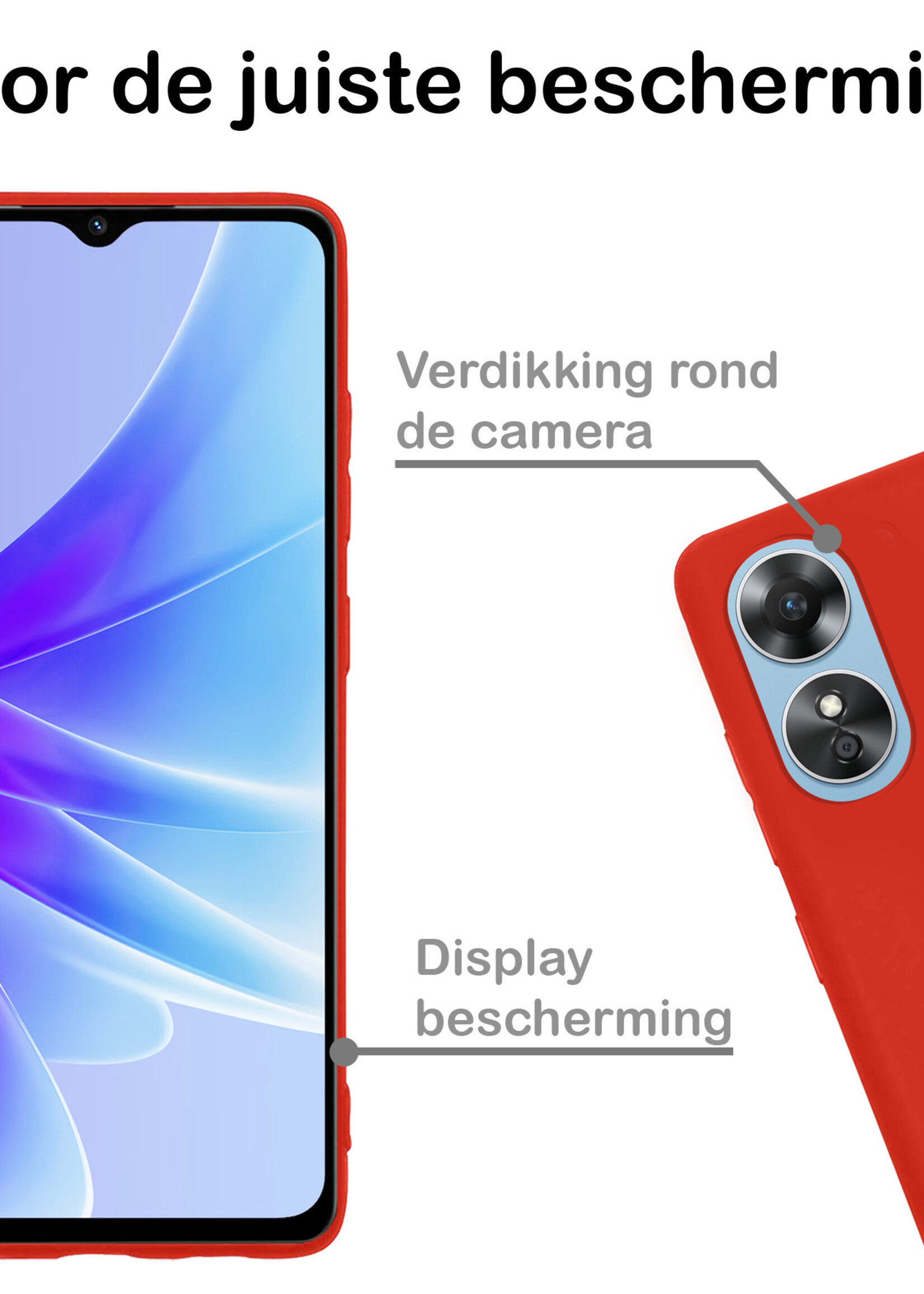 BTH Hoesje Geschikt voor OPPO A17 Hoesje Siliconen Case Hoes Met Screenprotector - Hoes Geschikt voor OPPO A17 Hoes Cover Case - Rood