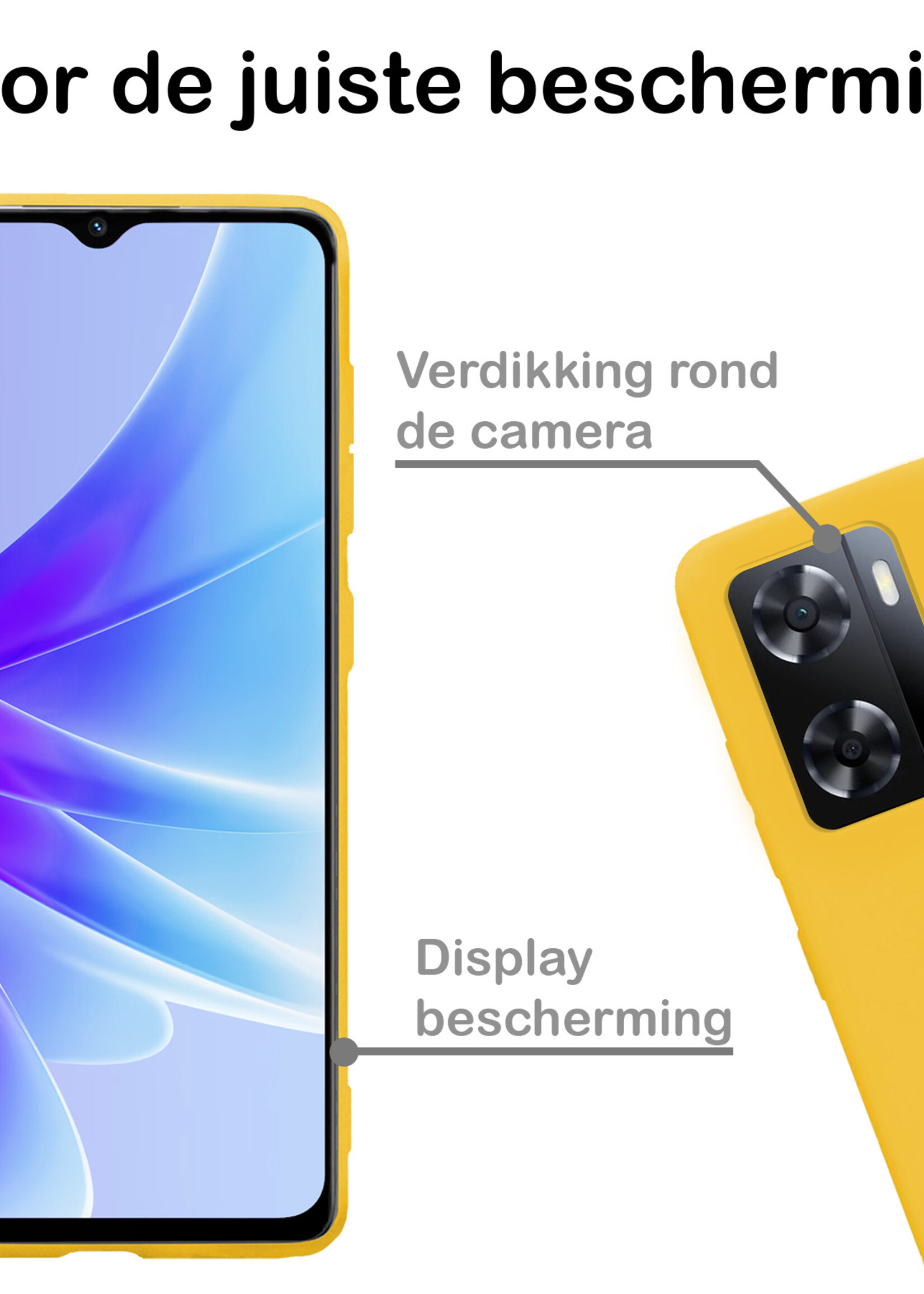 BTH Hoesje Geschikt voor OPPO A57 Hoesje Siliconen Case Hoes Met Screenprotector - Hoes Geschikt voor OPPO A57 Hoes Cover Case - Geel