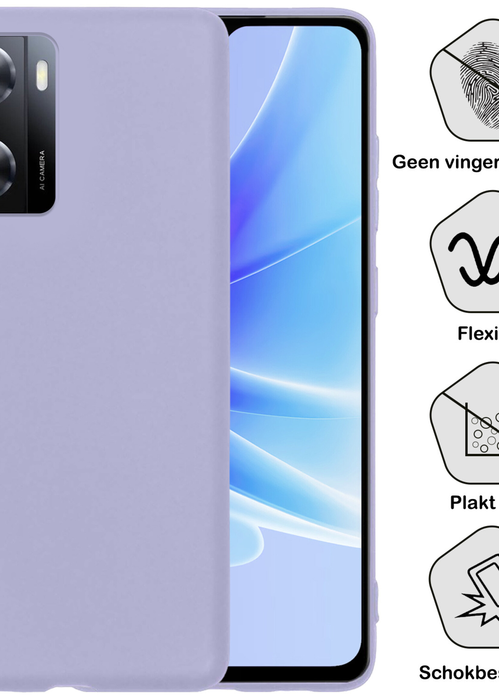 BTH Hoesje Geschikt voor OPPO A57 Hoesje Siliconen Case Hoes Met Screenprotector - Hoes Geschikt voor OPPO A57 Hoes Cover Case - Lila