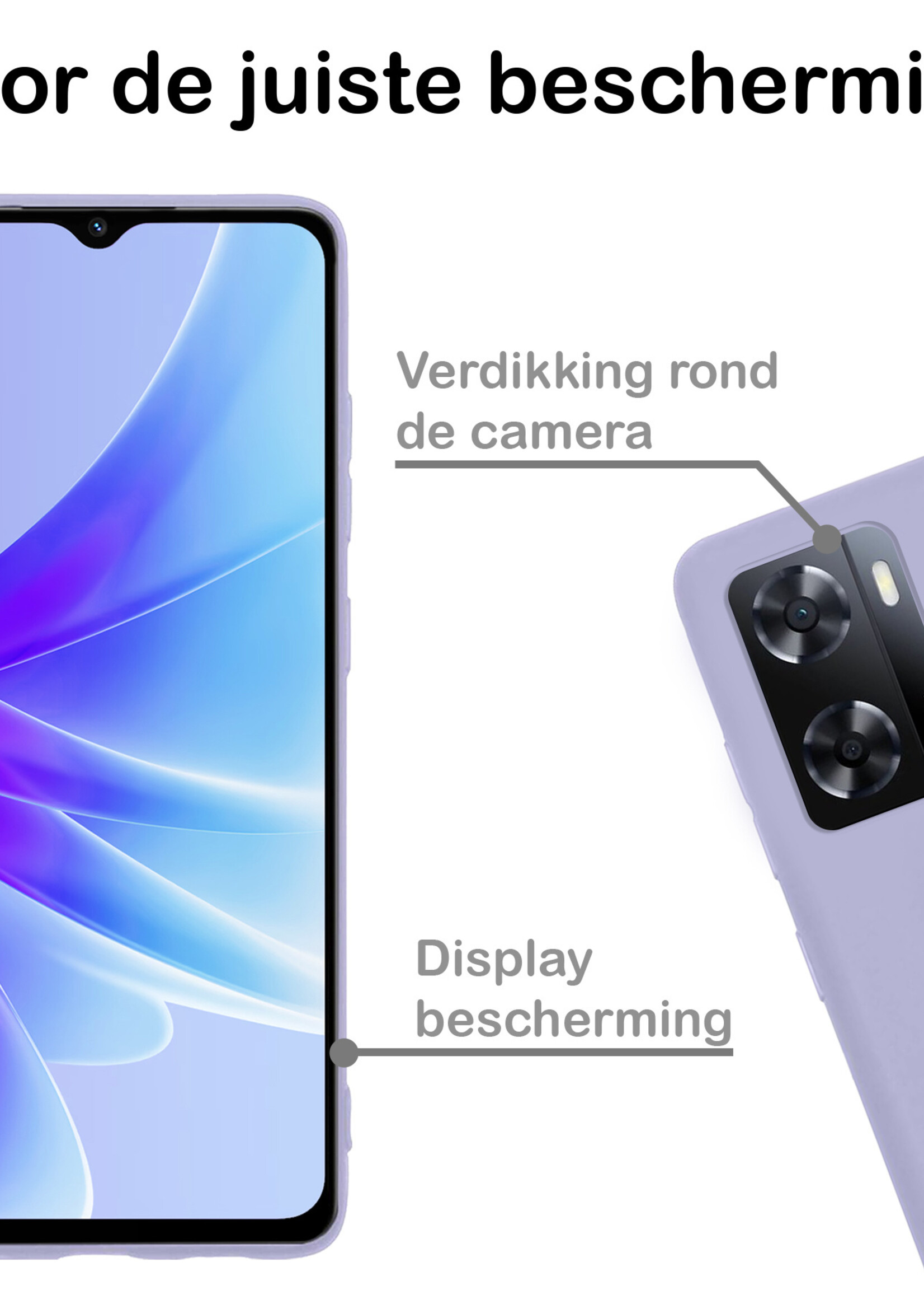 BTH Hoesje Geschikt voor OPPO A57 Hoesje Siliconen Case Hoes Met Screenprotector - Hoes Geschikt voor OPPO A57 Hoes Cover Case - Lila