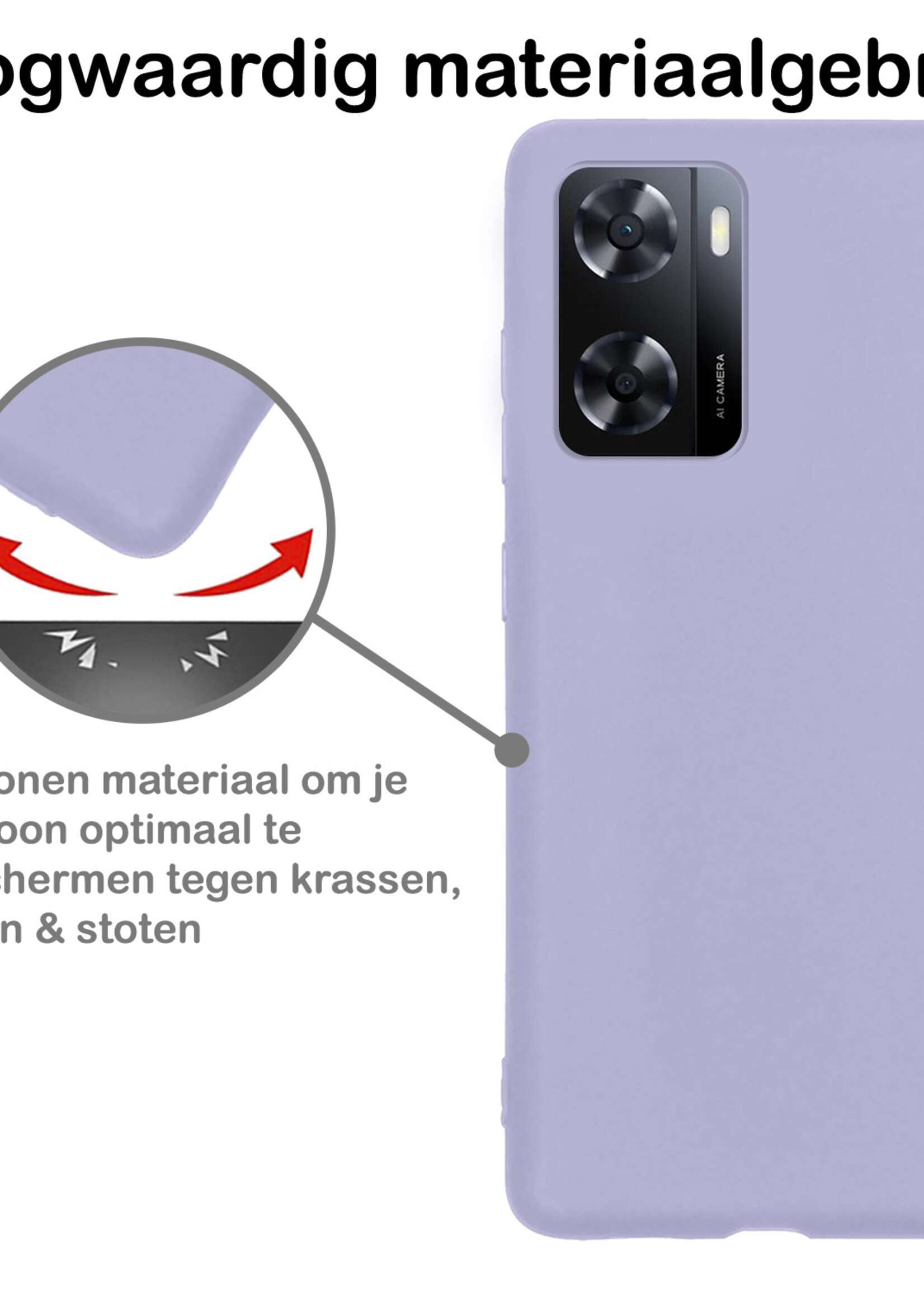 BTH Hoesje Geschikt voor OPPO A57 Hoesje Siliconen Case Hoes Met Screenprotector - Hoes Geschikt voor OPPO A57 Hoes Cover Case - Lila