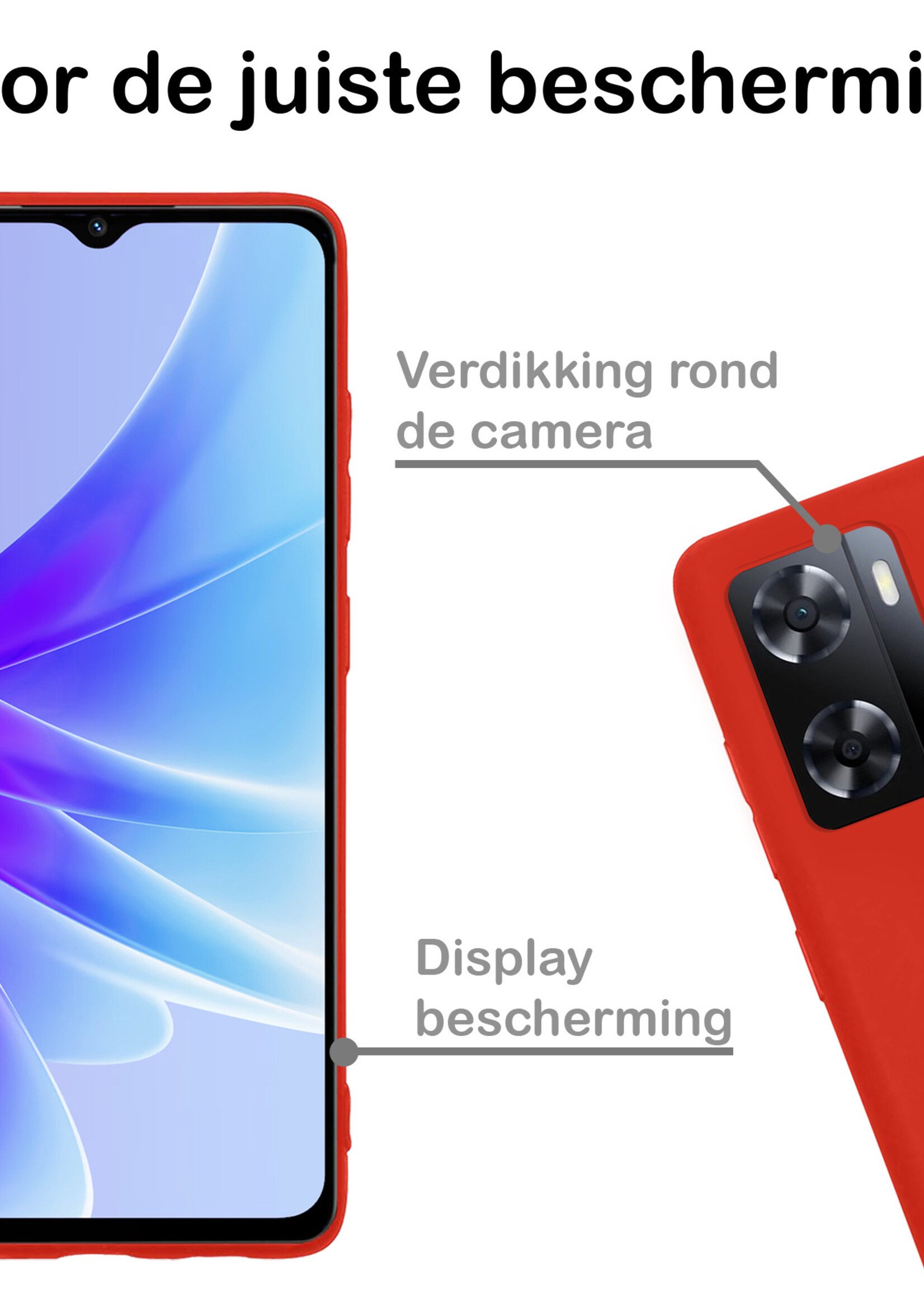 BTH Hoesje Geschikt voor OPPO A57 Hoesje Siliconen Case Hoes Met Screenprotector - Hoes Geschikt voor OPPO A57 Hoes Cover Case - Rood