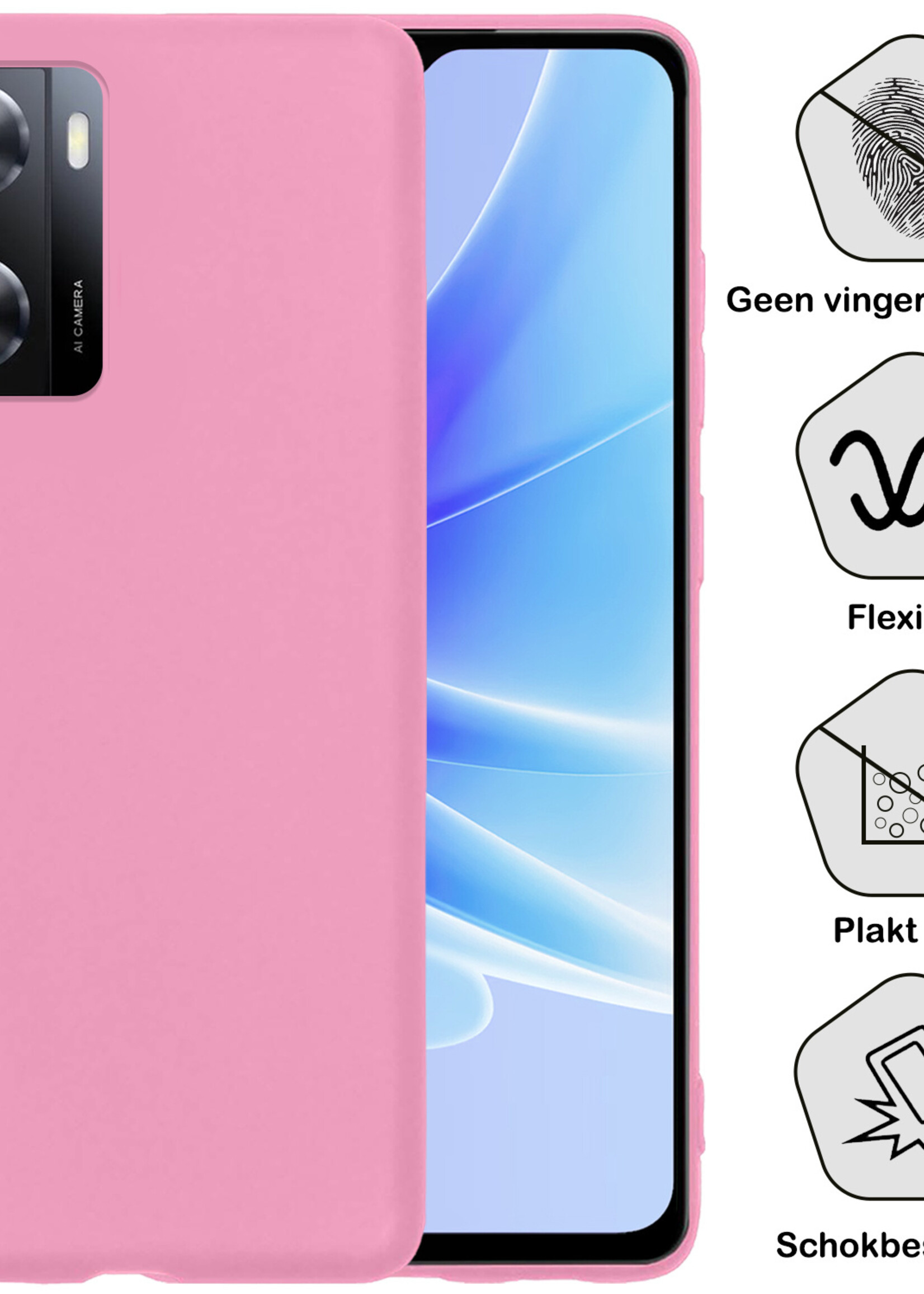 BTH Hoesje Geschikt voor OPPO A57 Hoesje Siliconen Case Hoes Met Screenprotector - Hoes Geschikt voor OPPO A57 Hoes Cover Case - Lichtroze
