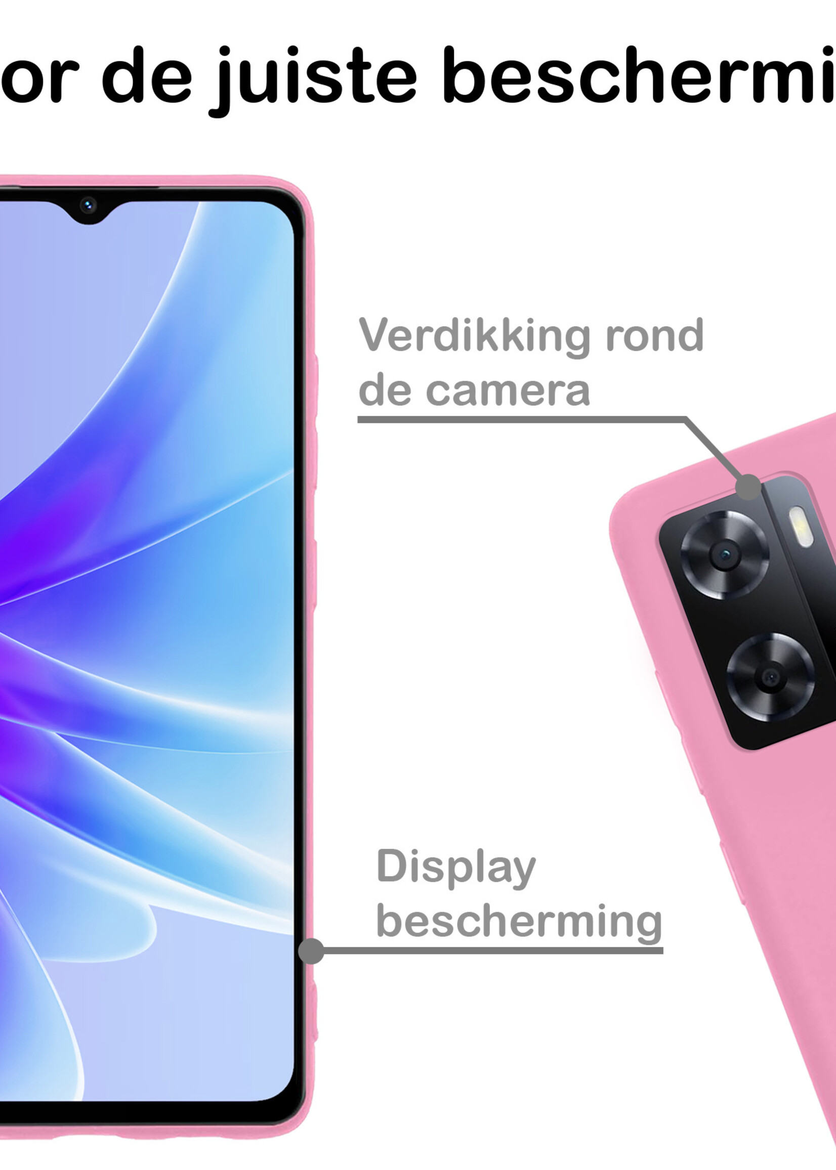 BTH Hoesje Geschikt voor OPPO A57 Hoesje Siliconen Case Hoes Met Screenprotector - Hoes Geschikt voor OPPO A57 Hoes Cover Case - Lichtroze