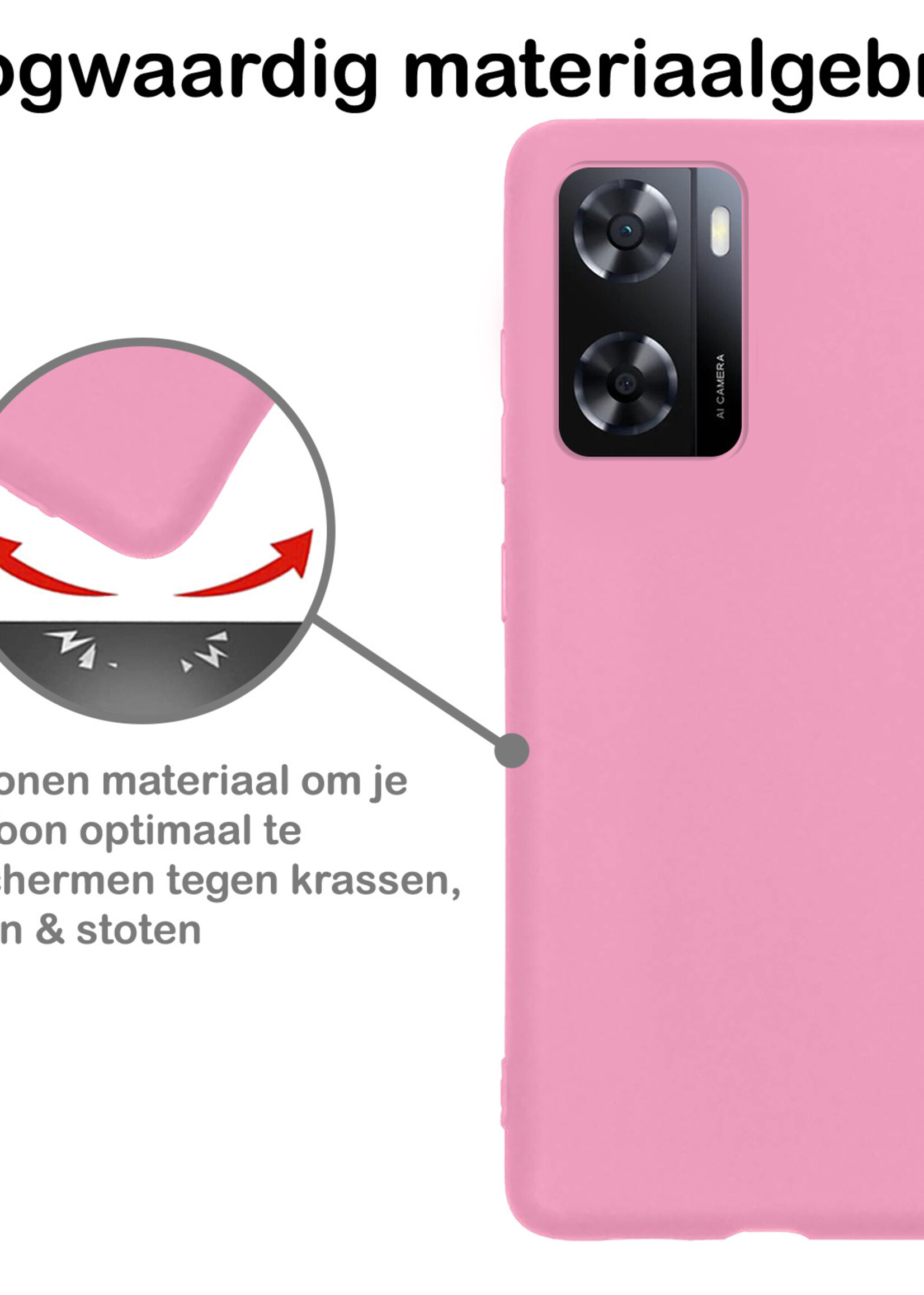 BTH Hoesje Geschikt voor OPPO A57 Hoesje Siliconen Case Hoes Met Screenprotector - Hoes Geschikt voor OPPO A57 Hoes Cover Case - Lichtroze