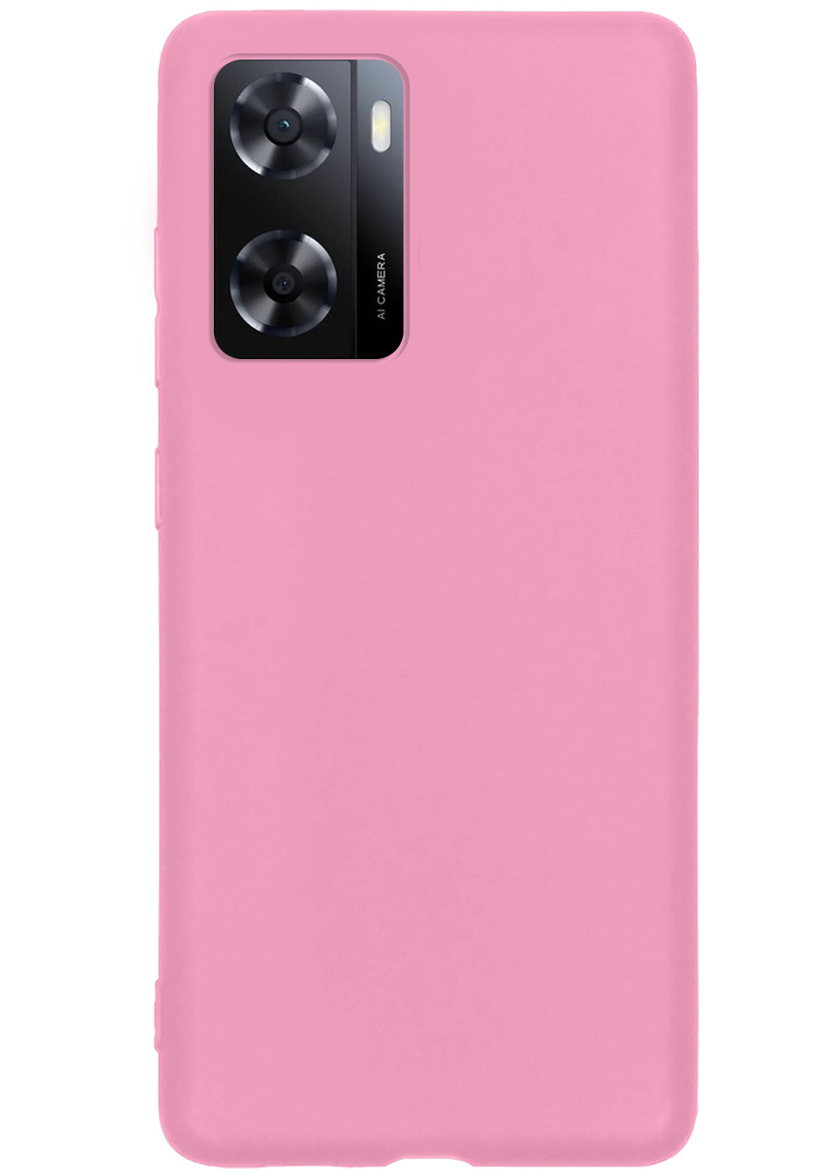 BTH Hoesje Geschikt voor OPPO A57 Hoesje Siliconen Case Hoes Met Screenprotector - Hoes Geschikt voor OPPO A57 Hoes Cover Case - Lichtroze