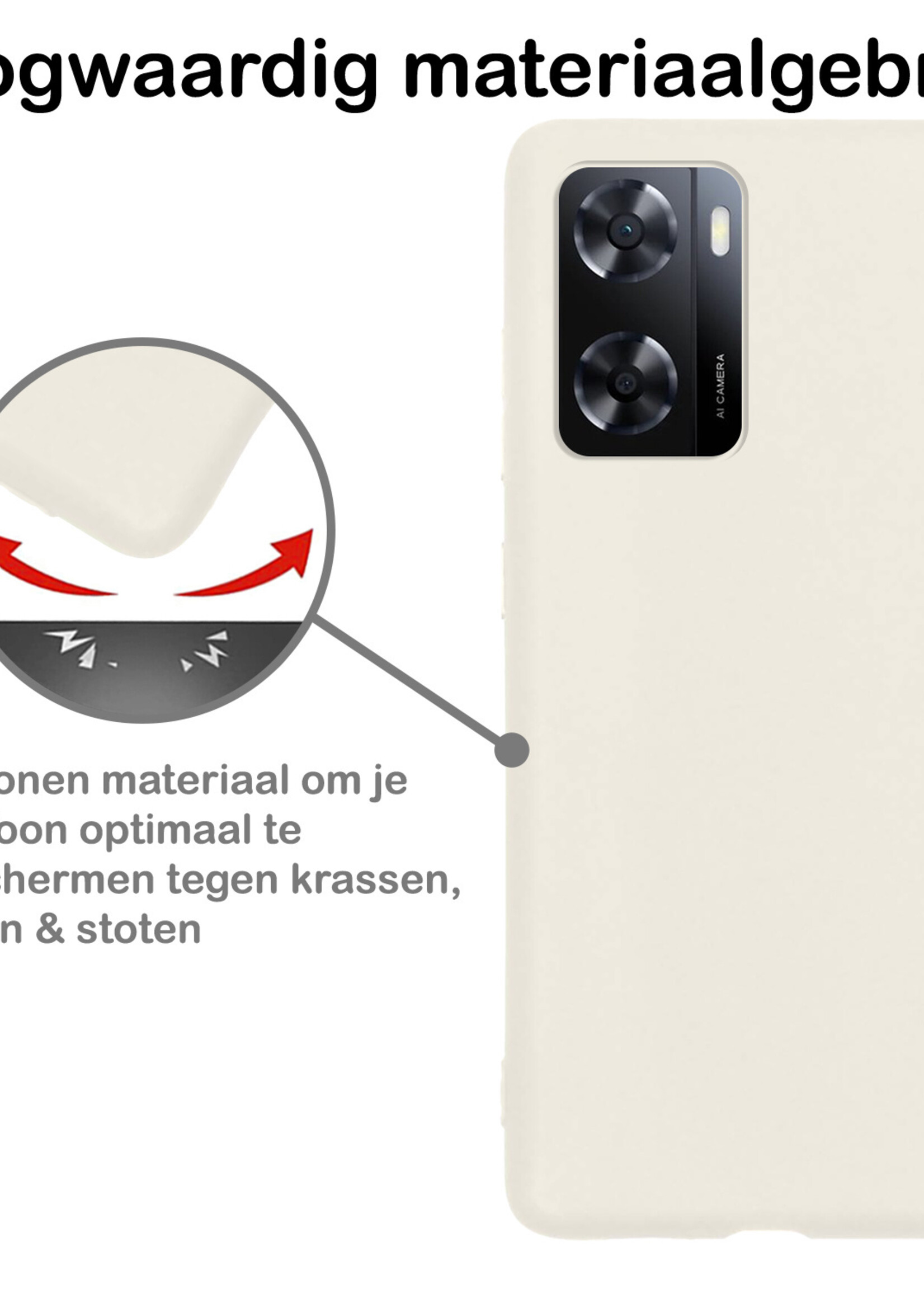 BTH Hoesje Geschikt voor OPPO A57 Hoesje Siliconen Case Hoes Met Screenprotector - Hoes Geschikt voor OPPO A57 Hoes Cover Case - Wit