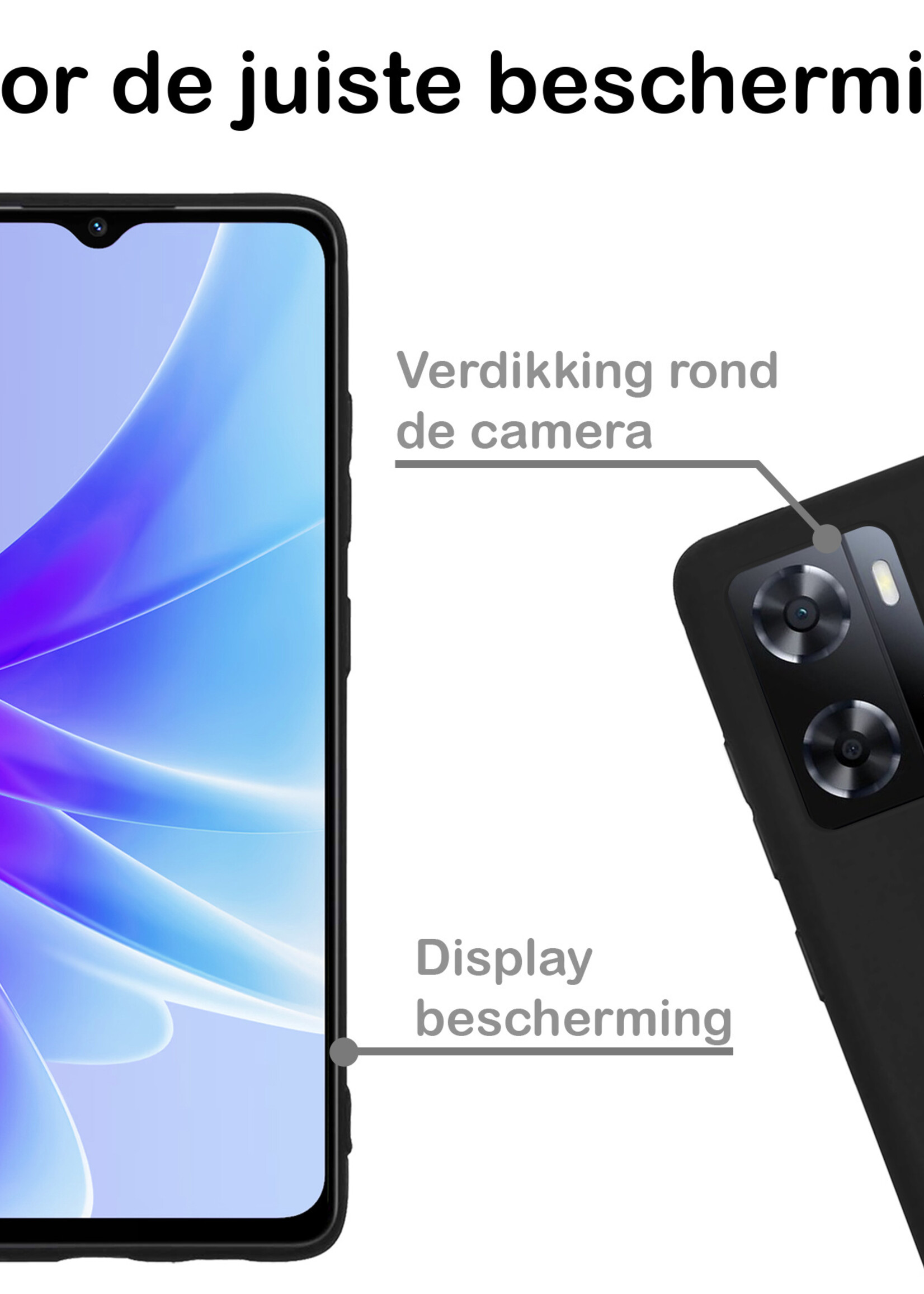 BTH Hoesje Geschikt voor OPPO A57 Hoesje Siliconen Case Hoes Met Screenprotector - Hoes Geschikt voor OPPO A57 Hoes Cover Case - Zwart