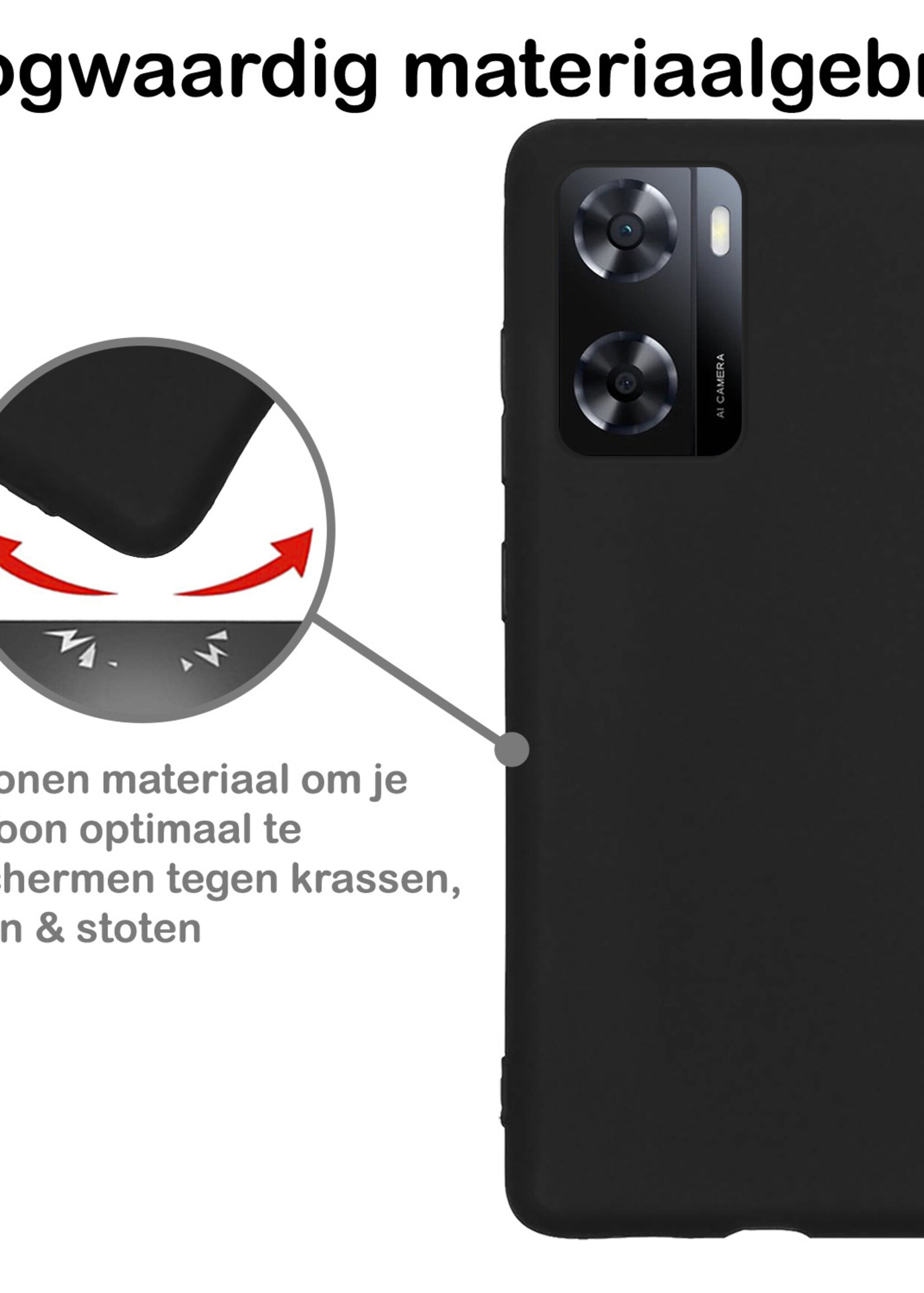 BTH Hoesje Geschikt voor OPPO A57 Hoesje Siliconen Case Hoes Met Screenprotector - Hoes Geschikt voor OPPO A57 Hoes Cover Case - Zwart