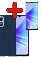 BTH BTH OPPO A17 Hoesje Siliconen Met Screenprotector - Donkerblauw