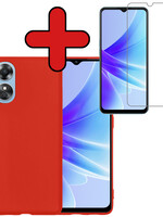 BTH BTH OPPO A17 Hoesje Siliconen Met Screenprotector - Rood