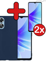 BTH BTH OPPO A17 Hoesje Siliconen Met 2x Screenprotector - Donkerblauw