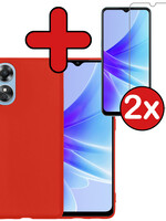 BTH BTH OPPO A17 Hoesje Siliconen Met 2x Screenprotector - Rood